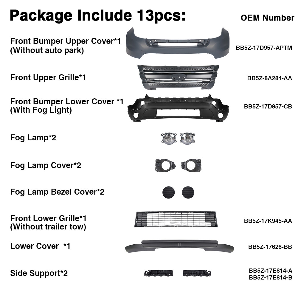 Front Bumper Grille Assembly w/ Foglight For 2011-2015 Ford Explorer Complete