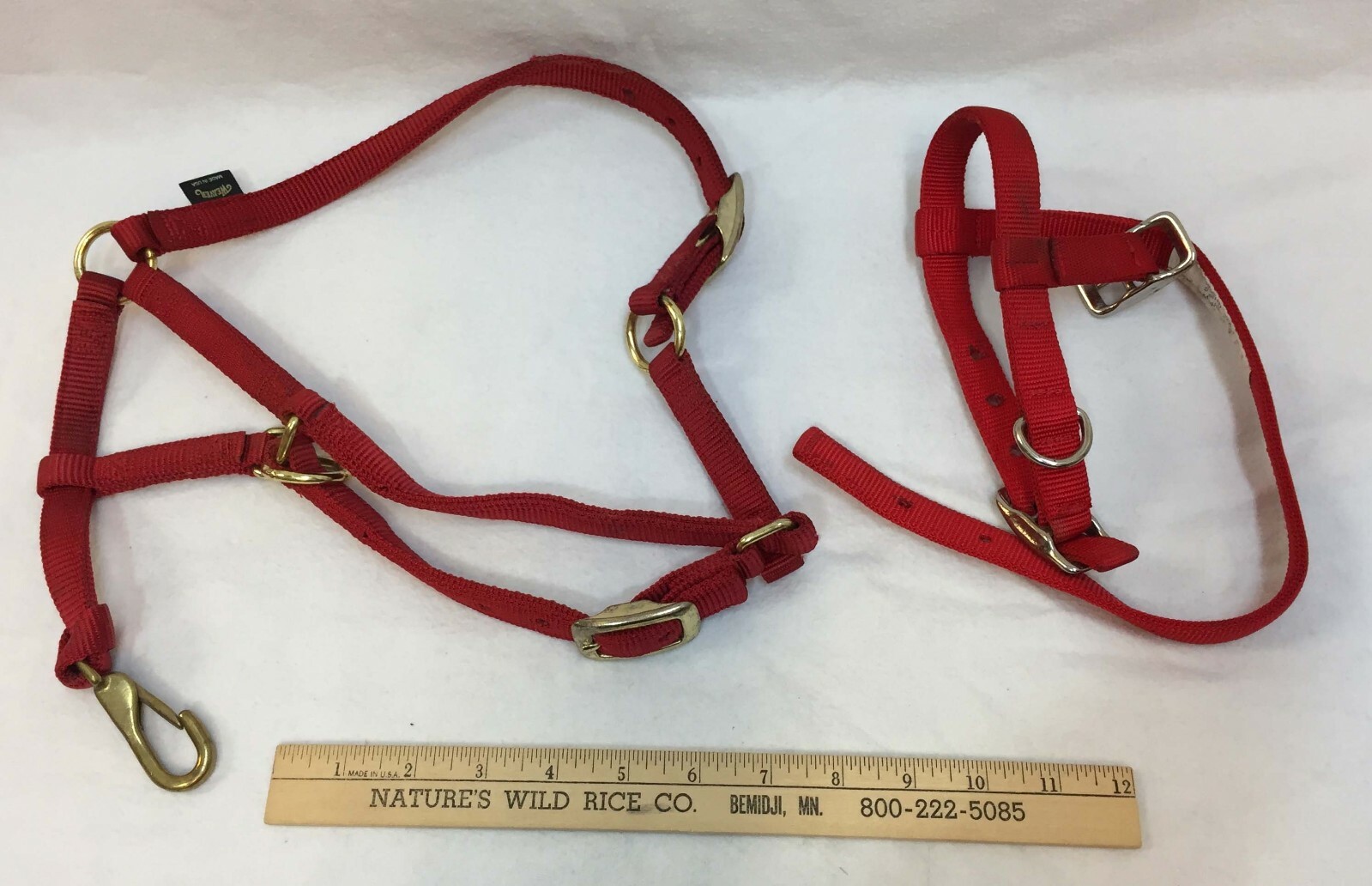 Horse Pony and Sheep Halter Weaver Red Nylon Double Ply Metal Buckles Lot of 2