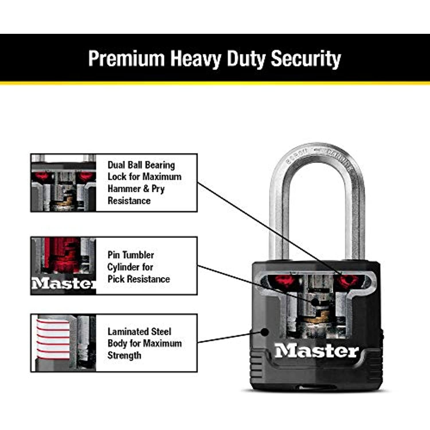 Master Lock M115XTRILF Magnum Heavy Duty Outdoor Padlock with Key, 3 Pack