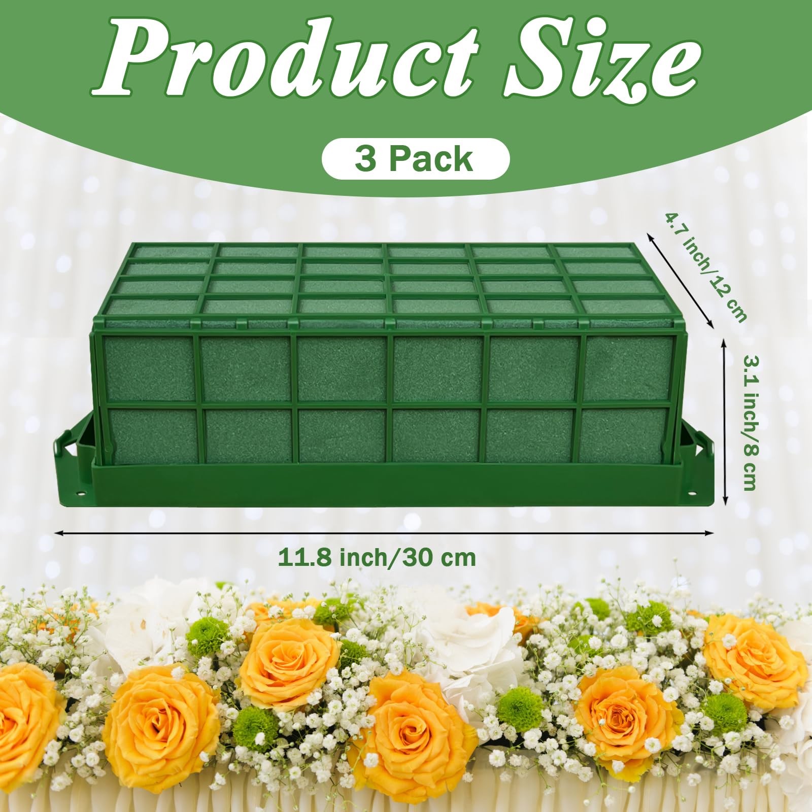 3 Pcs Green Rectangular Floral Foam Cage, Holds Fresh or Artificial Flowers, ...