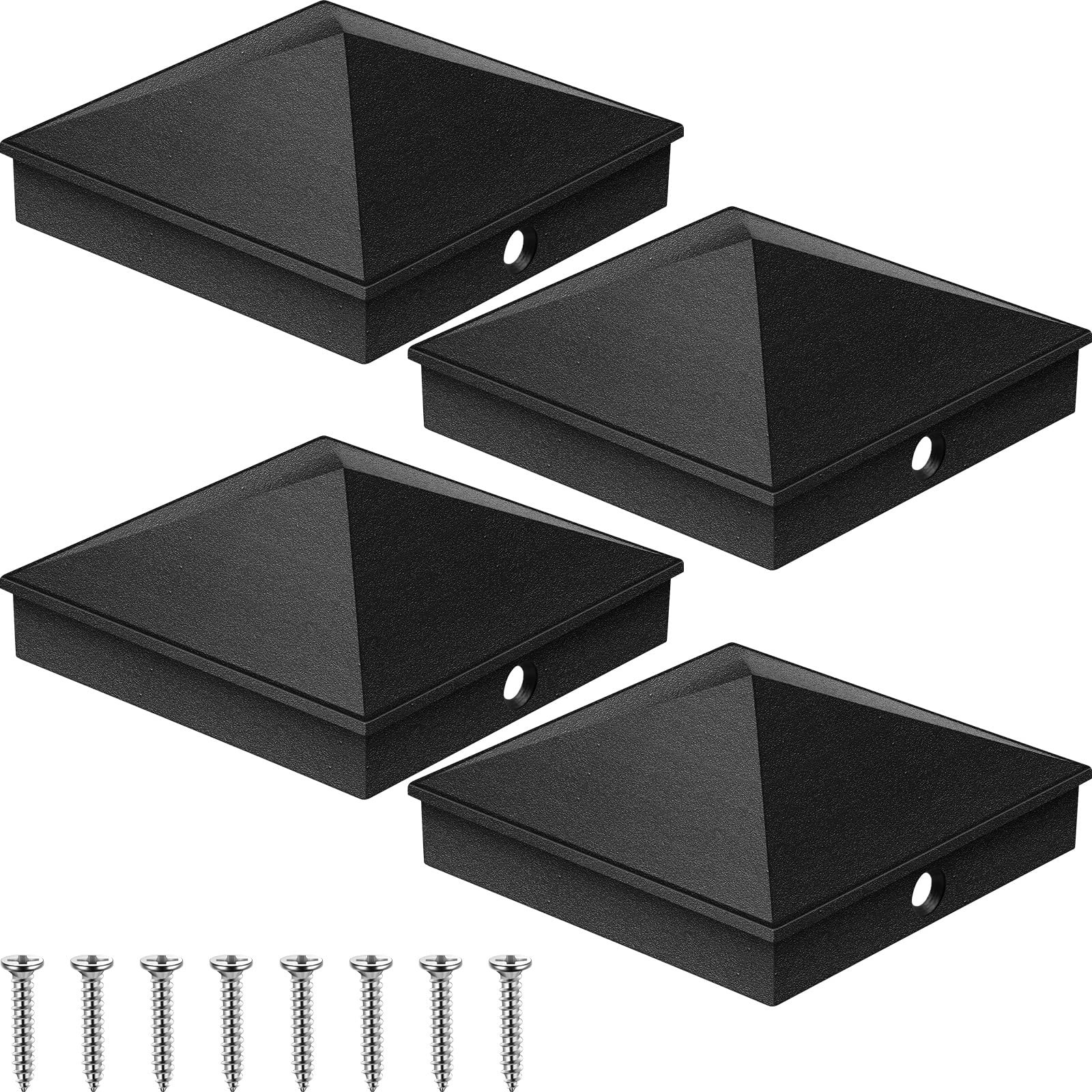 Nuogo 4 Pack 6x6 Aluminum Post Caps Black (Actual 5.5" x 5.5") Aluminum...