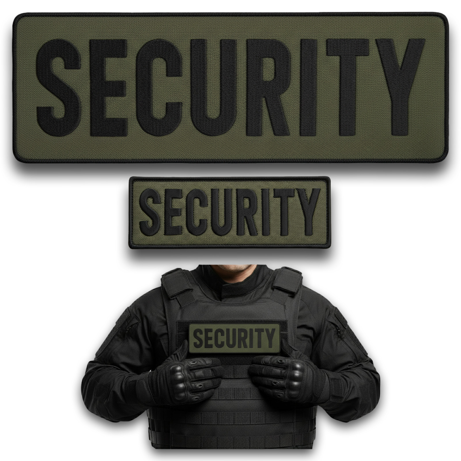 Security Patch Set 2Pcs Olive Embroidered Tactical Vest Jacket Hook Loop Large