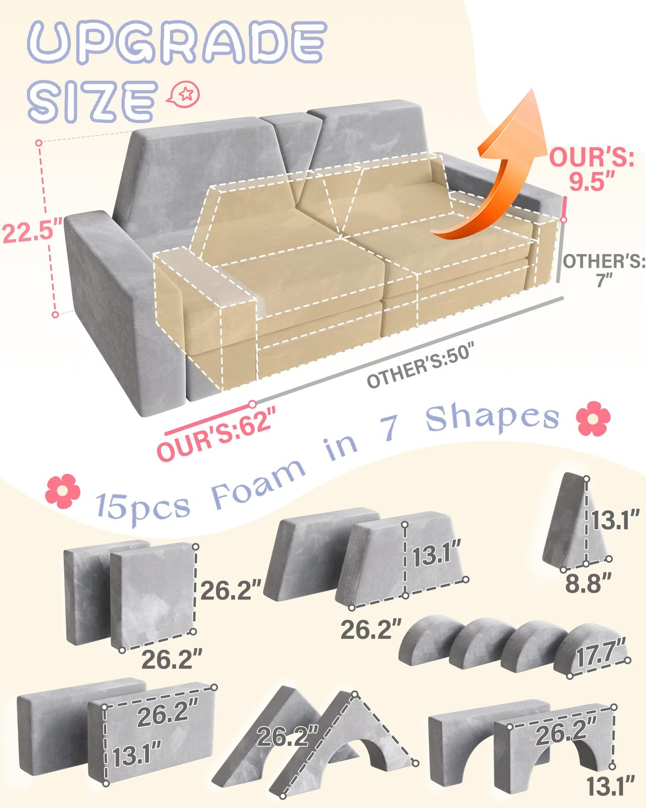 15pcs Modular Kids Play Couch, Kids Couch for Toddler & Children, Toddler cou...