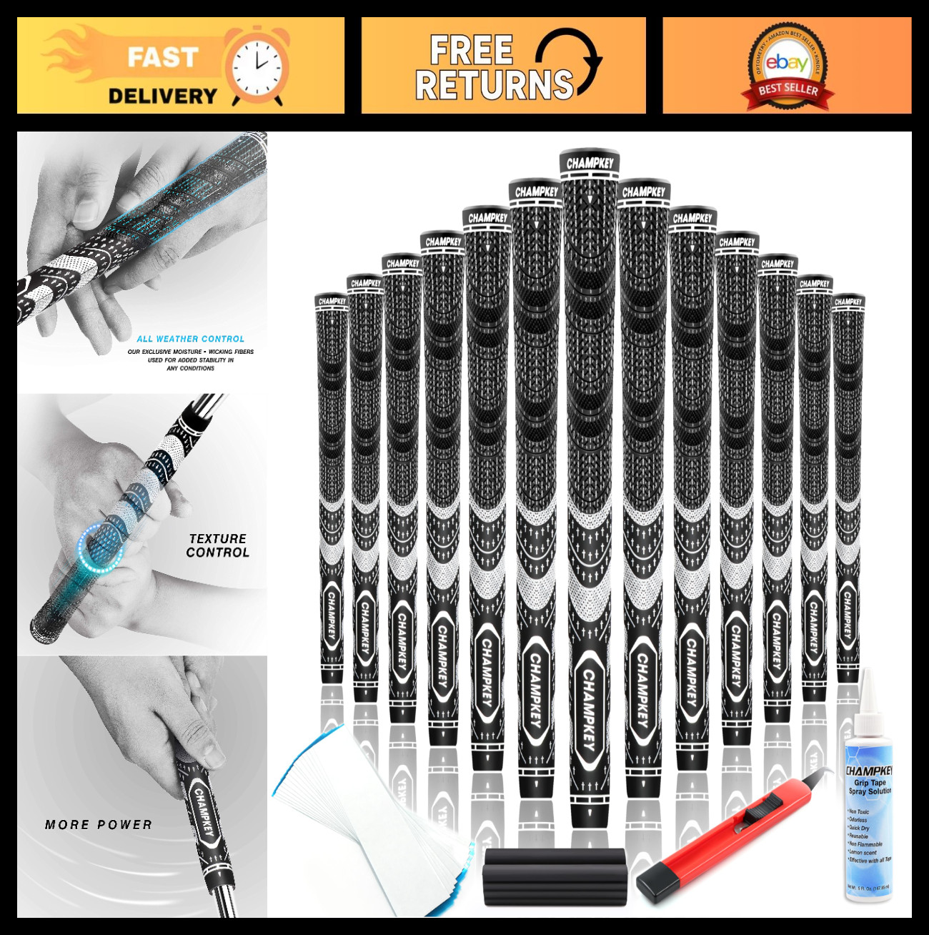 Premium Hybrid Golf Grips 13 Pack with Repair Kits - All Weather, High Traction,