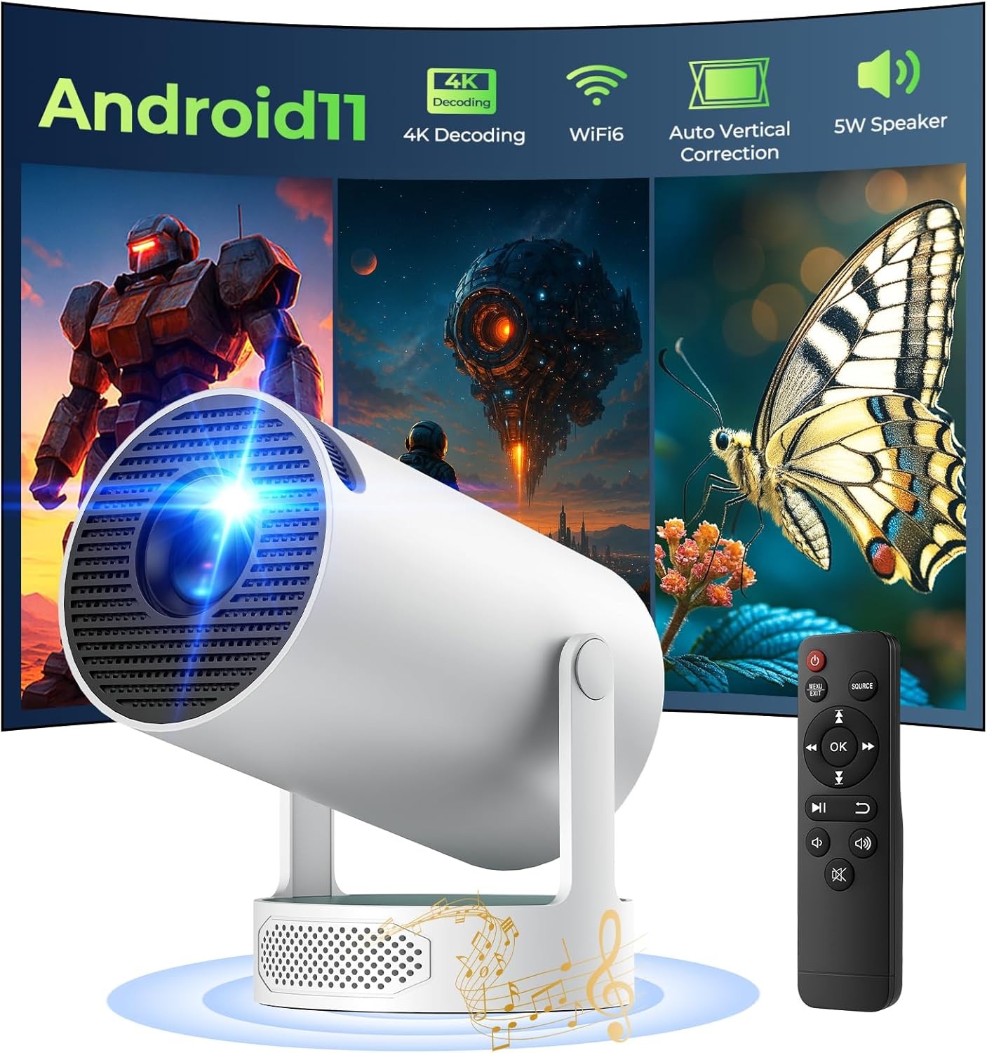New Portable 4K LED Projector Android WiFi 6 Bluetooth HDMI Mini Home Theater
