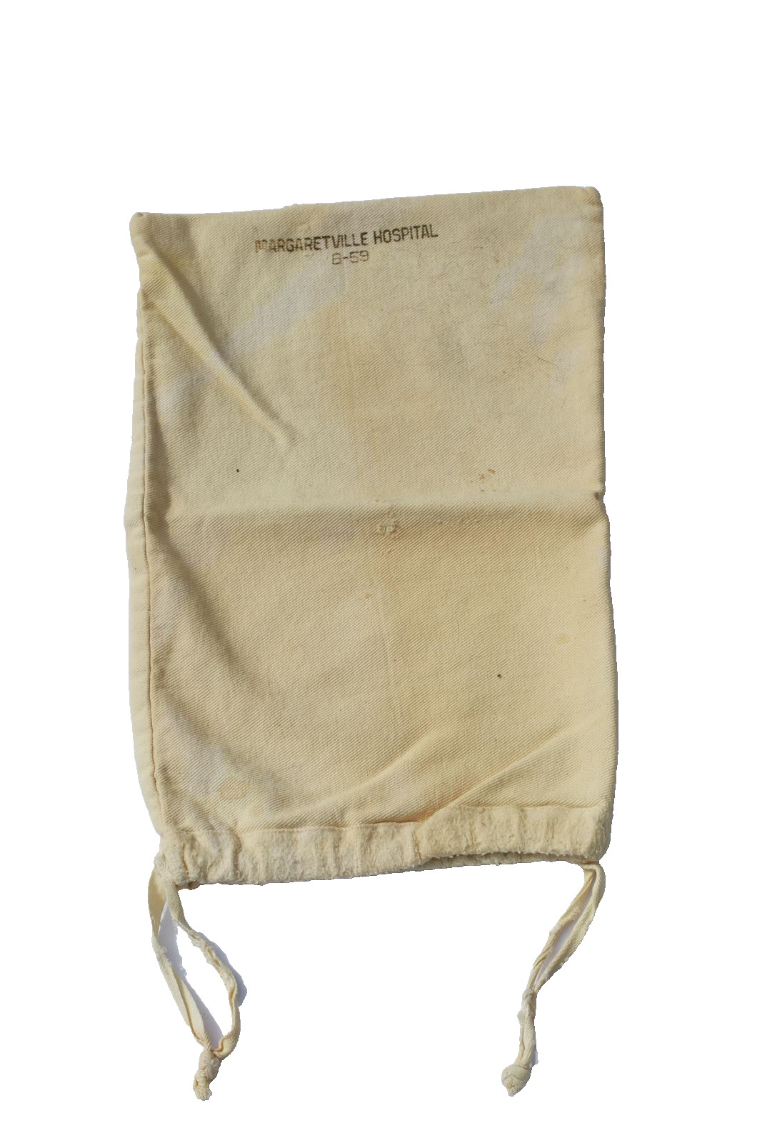 Vintage Margaretville Hospital NY Patient Belongs Bag 1959 Canvas Drawstring