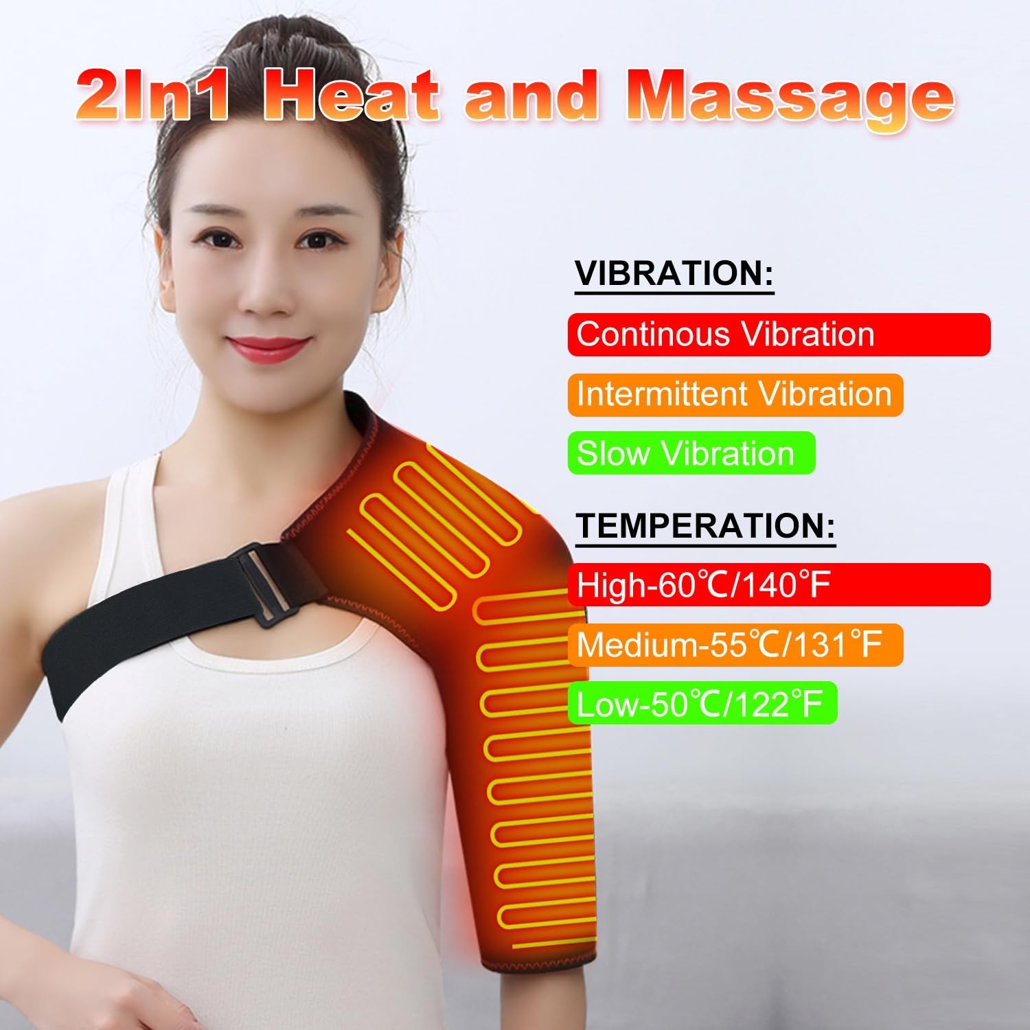 Heated Shoulder Brace with Massager Portable Electric Heating Pad for Shoulde...