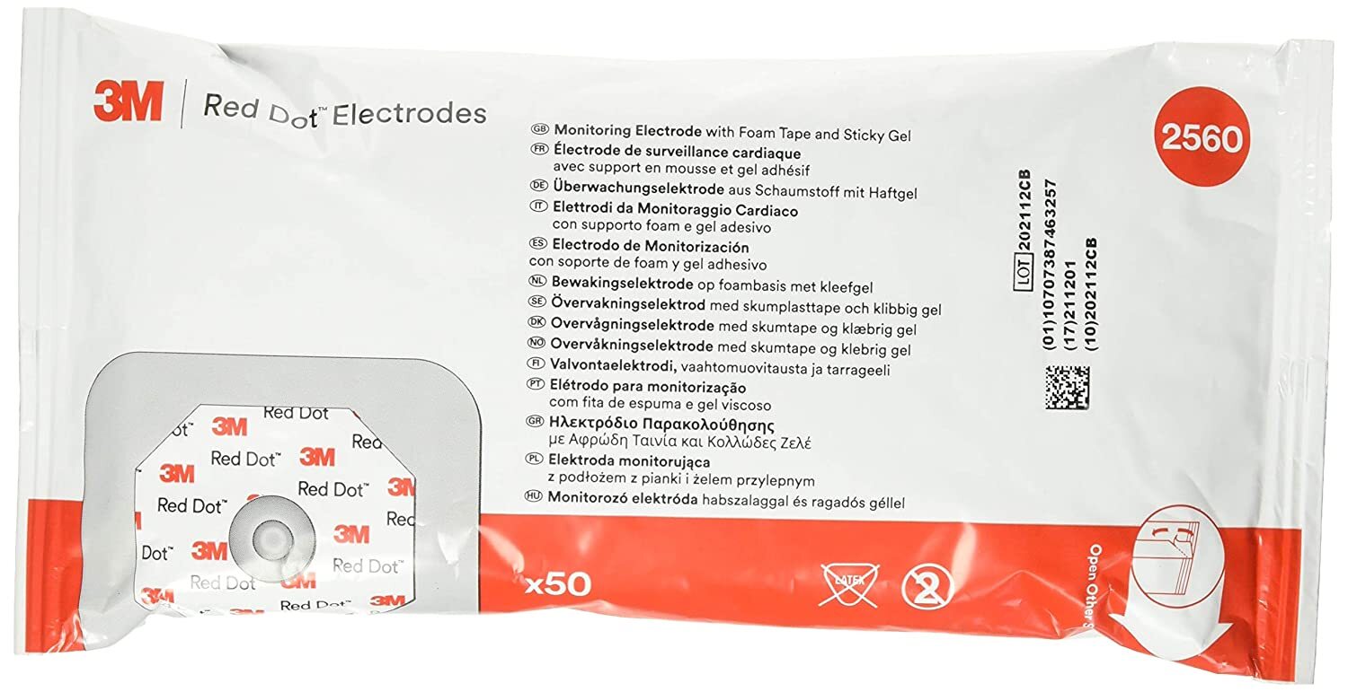 3M Red Dot Monitoring Electrode with Foam Tape and Sticky Gel (Bag of 50)
