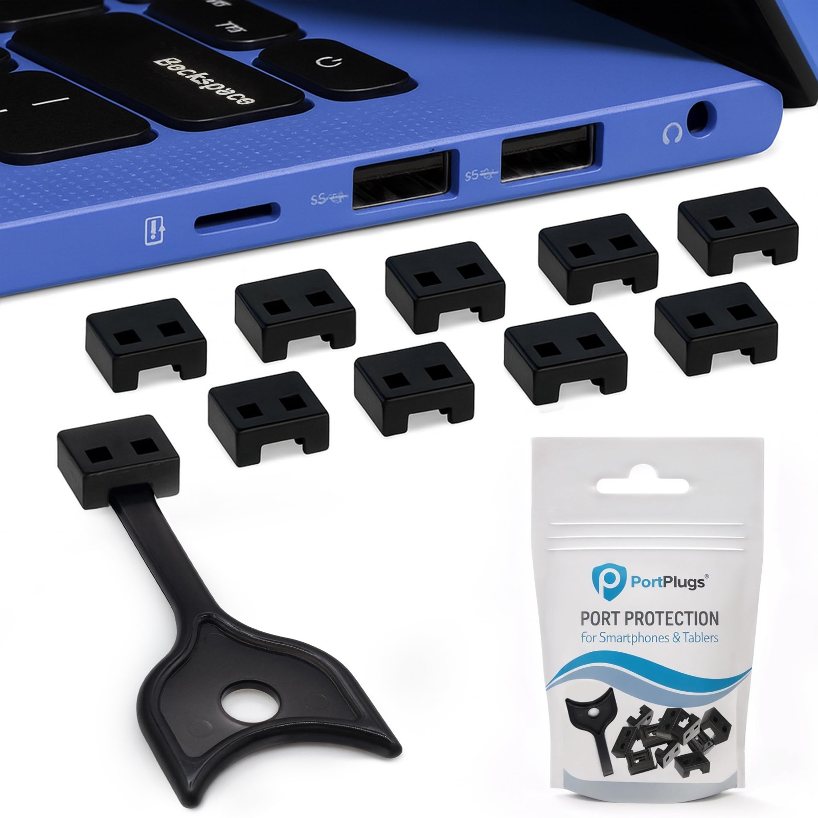 PortPlugs USB-A Port Locks with Key - Security & Malware Protection | 10-Pack