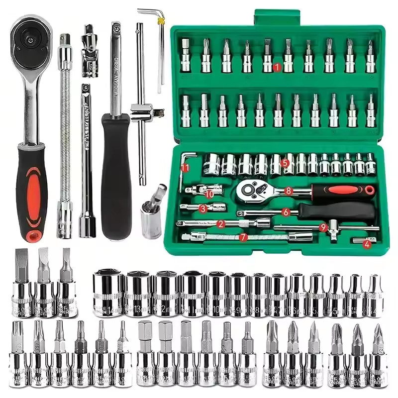 46PCS Socket Wrench Set – Ratchet & Torque Combo for Auto/Moto Repair