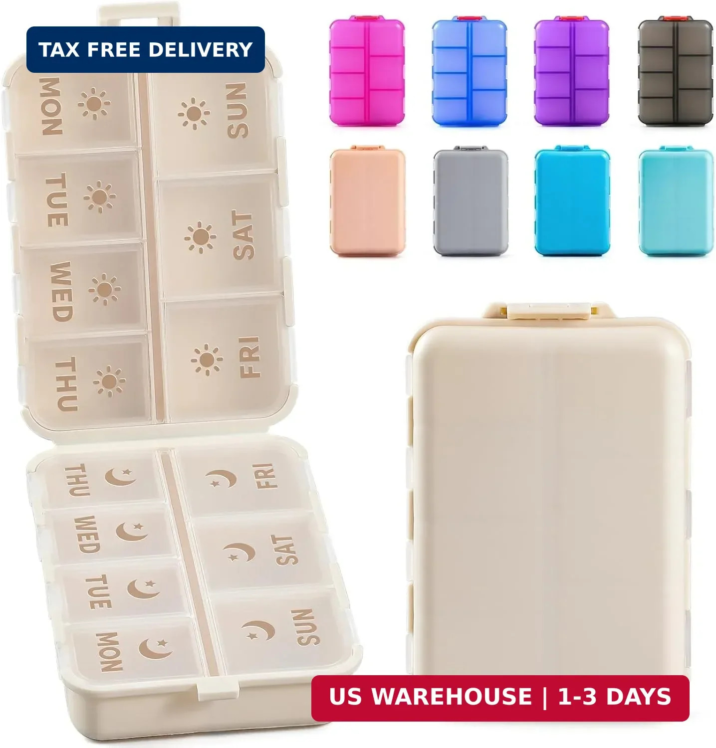 NEW Foldable & Double Protection Portable Weekly Pill Organizer 2 Times A Day wi