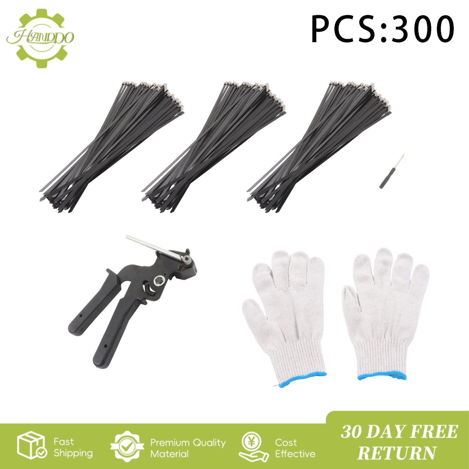 300 PCS 11.8 Inch Stainless Steel Cable Tie Gun Set, Heavy Duty Self-locking