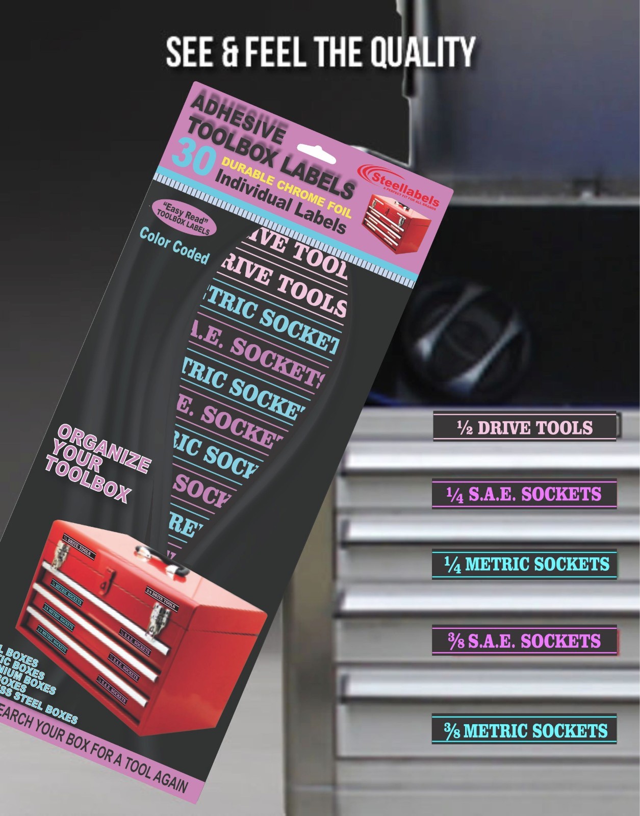 Ladies Edition - Adhesive TOOLBOX LABELS Organize Wrenches & Tools fast & easy