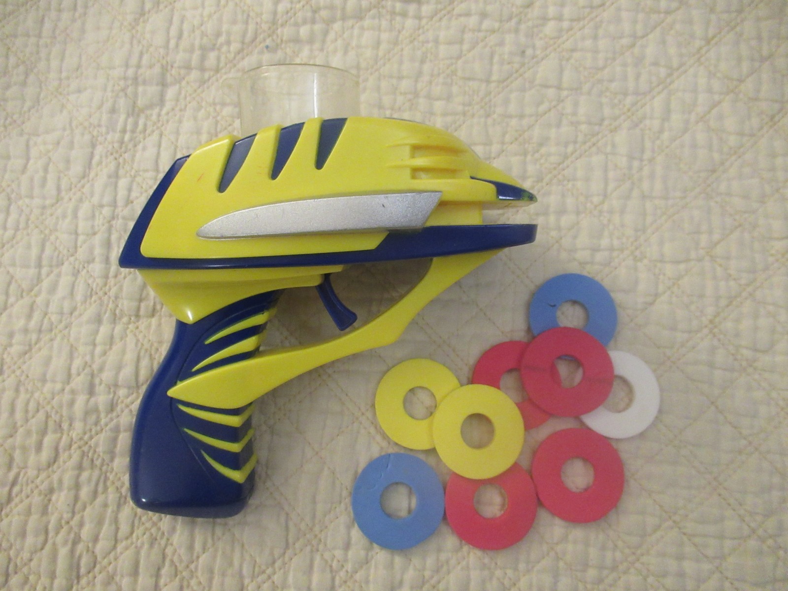 Lanard Toys Yellow & Blue Blaster with Foam Discs (2003) (Works!)