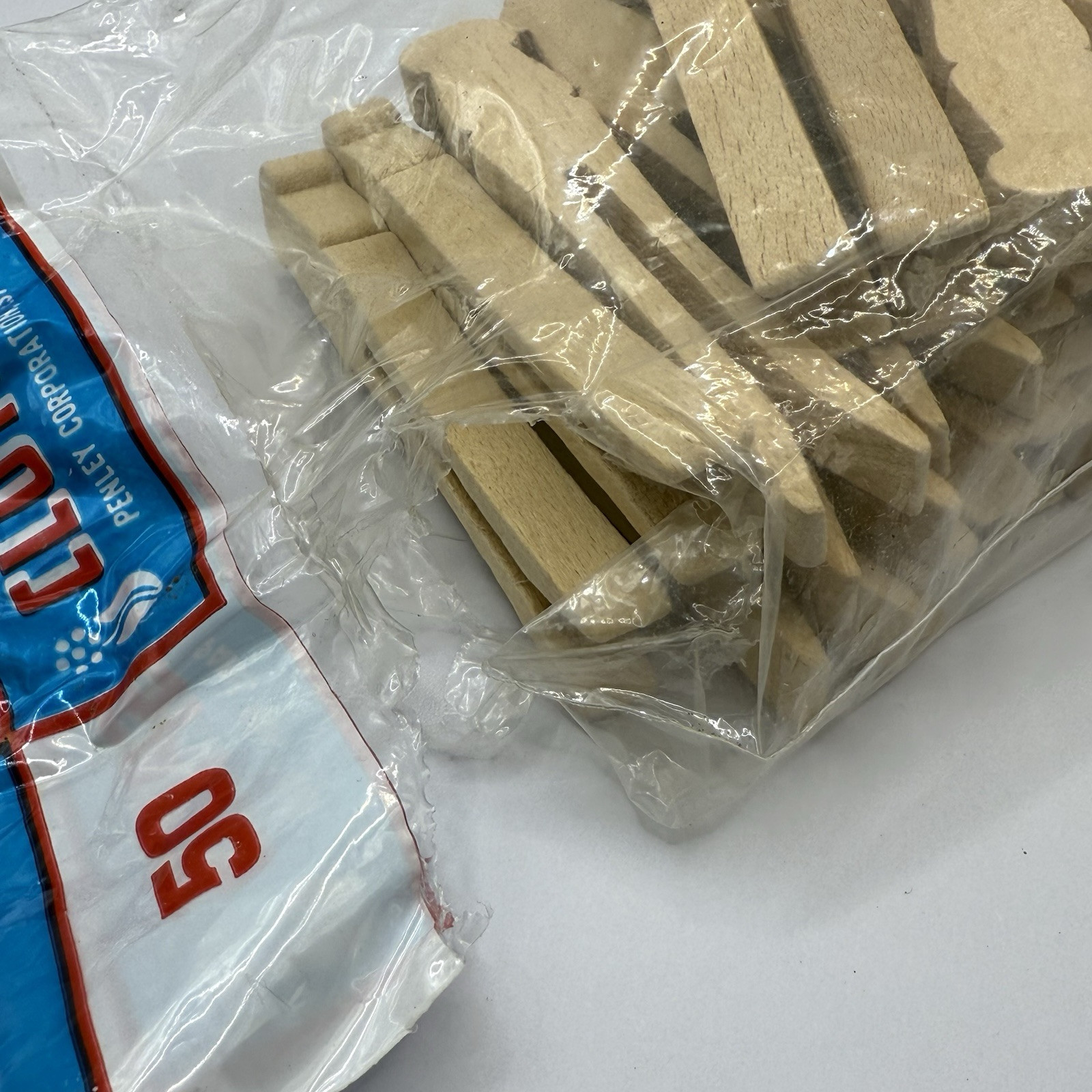 Vintage Penley 4" Wooden Flat Slotted Clothespins 48 Pc. Set Made In USA
