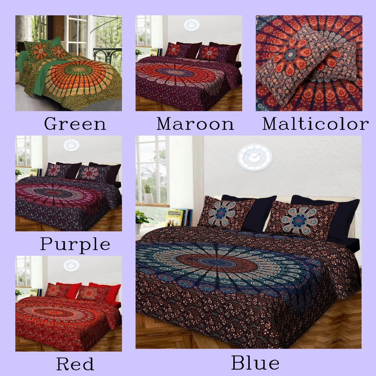 Indian Mandala Cotton Mirchi Design Bedsheet With 2 Pillow Cover