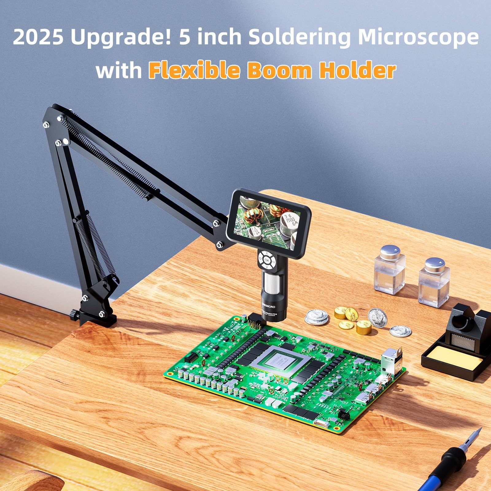 LM115A Digital Microscope Handheld with Flex Arm Stand, 5 inch Soldering Micr...