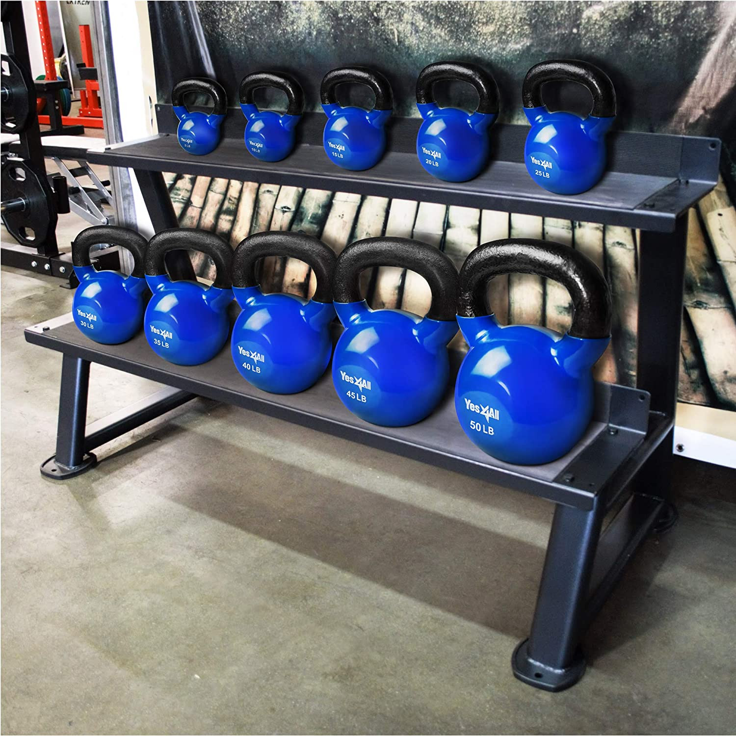 Kettlebell, Vinyl Coated Kettlebell Cast Iron Sets with Stable Flat Bottom for F