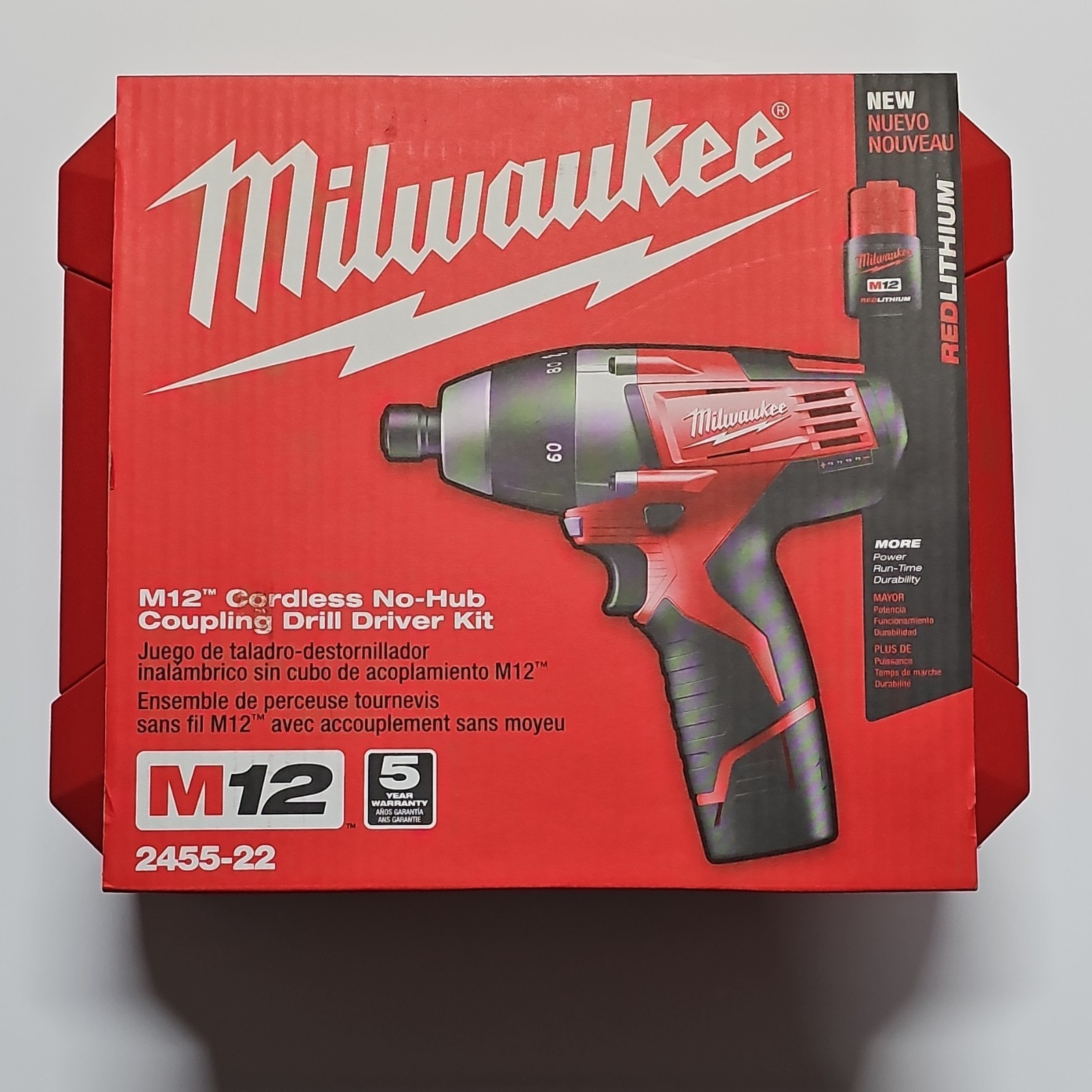 Milwaukee M12 2455-22 Cordless No Hub Drill Driver Kit with 2 Li-Ion Batteries