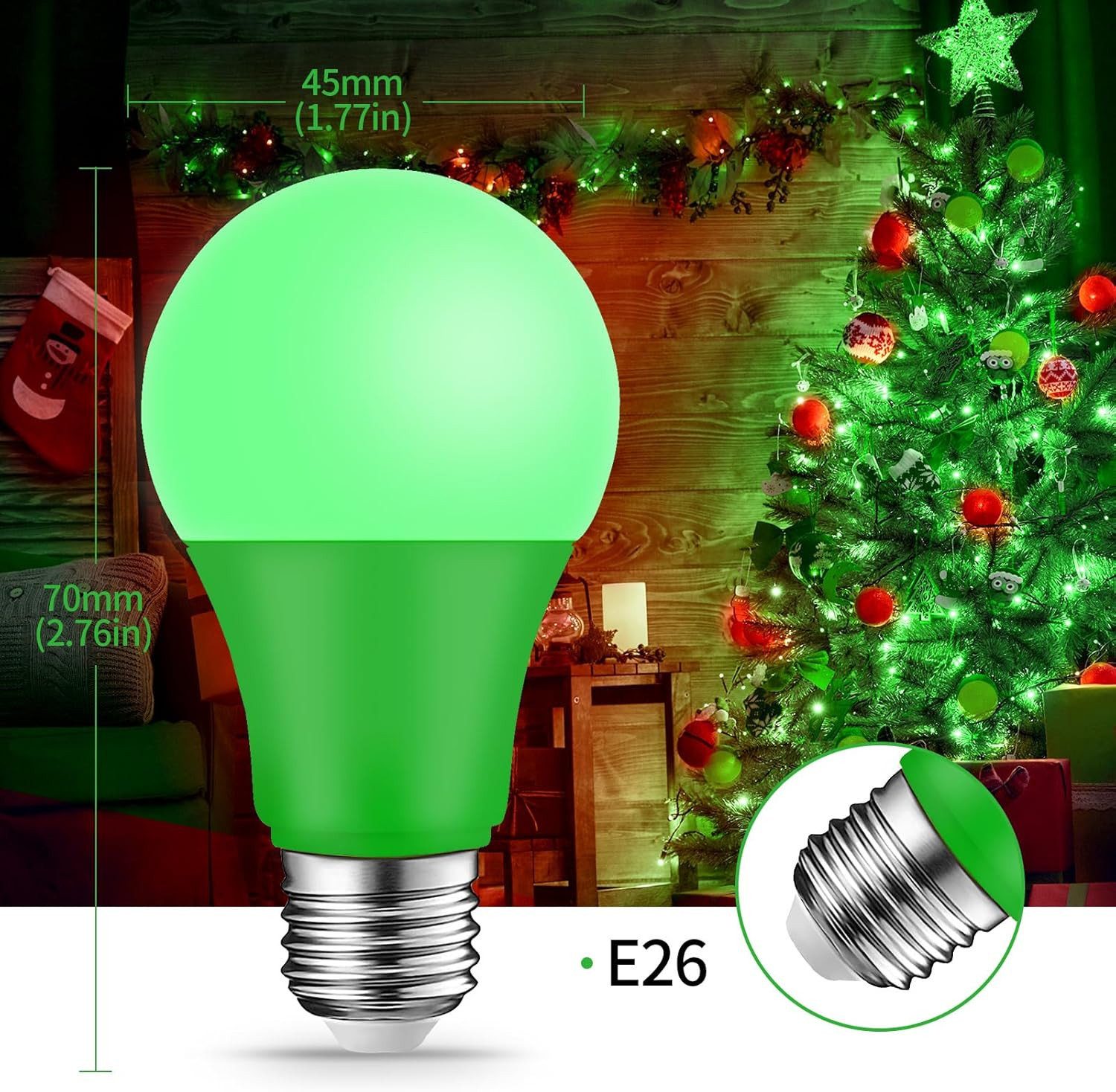 Green Light Bulbs - [ 4 Pack ] - 9W（60W Equivalent） E26 Base LED Colored Light B