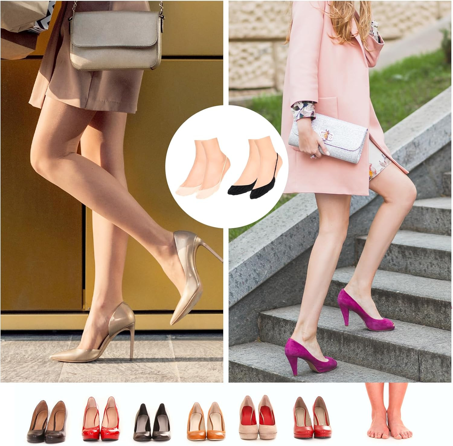 6 Pairs Women's Ultra Low Cut Toe Topper Socks for Heels and Dress Shoes