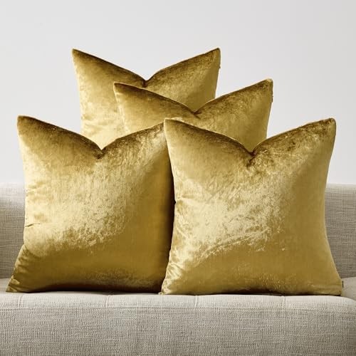 Velvet Pillow Covers 18x18，Pack of 4 Decorative 18" x 18" (Pack of 4) Gold
