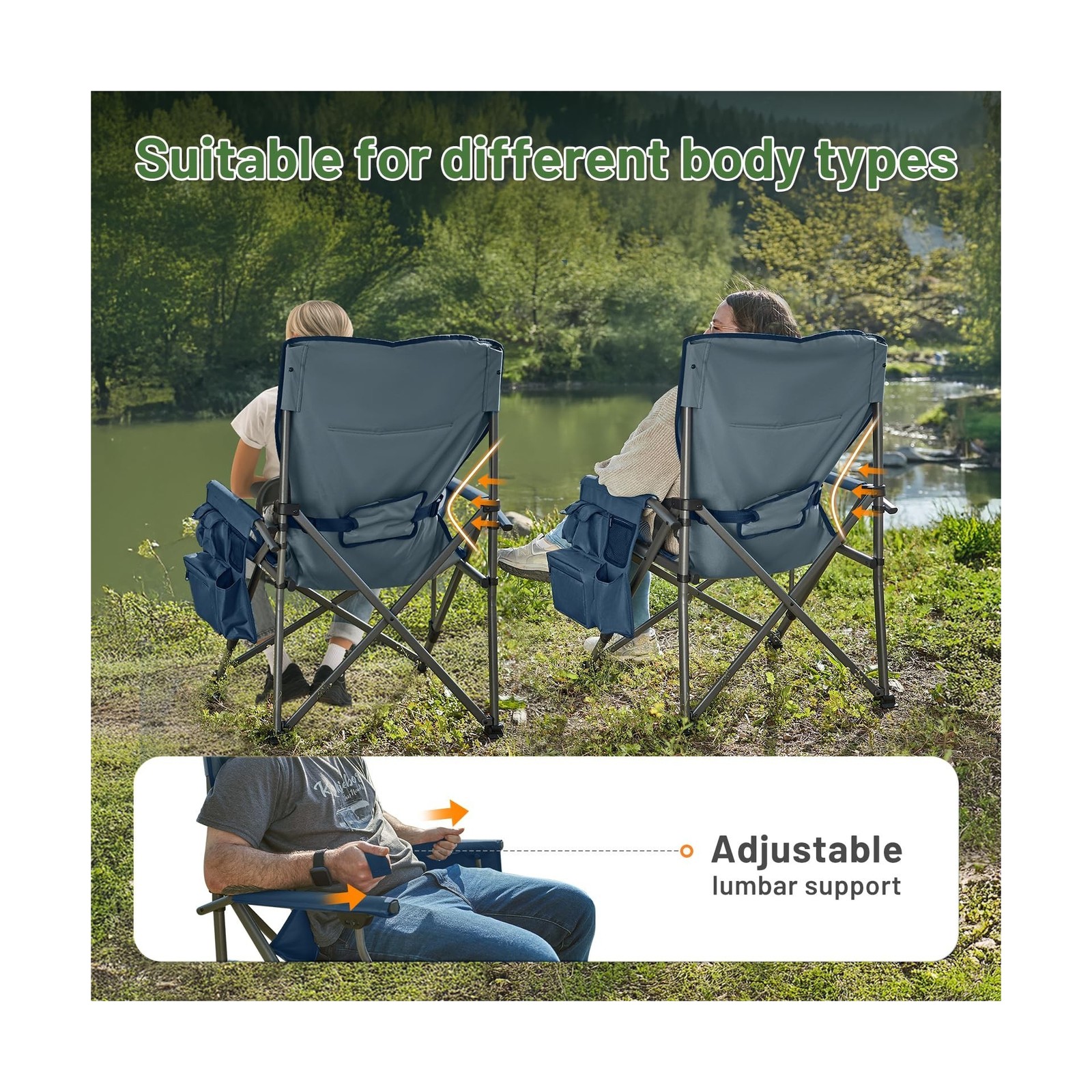 TIMBER RIDGE Oversized Folding Camping Chair with Lumbar Support Adjustable H...