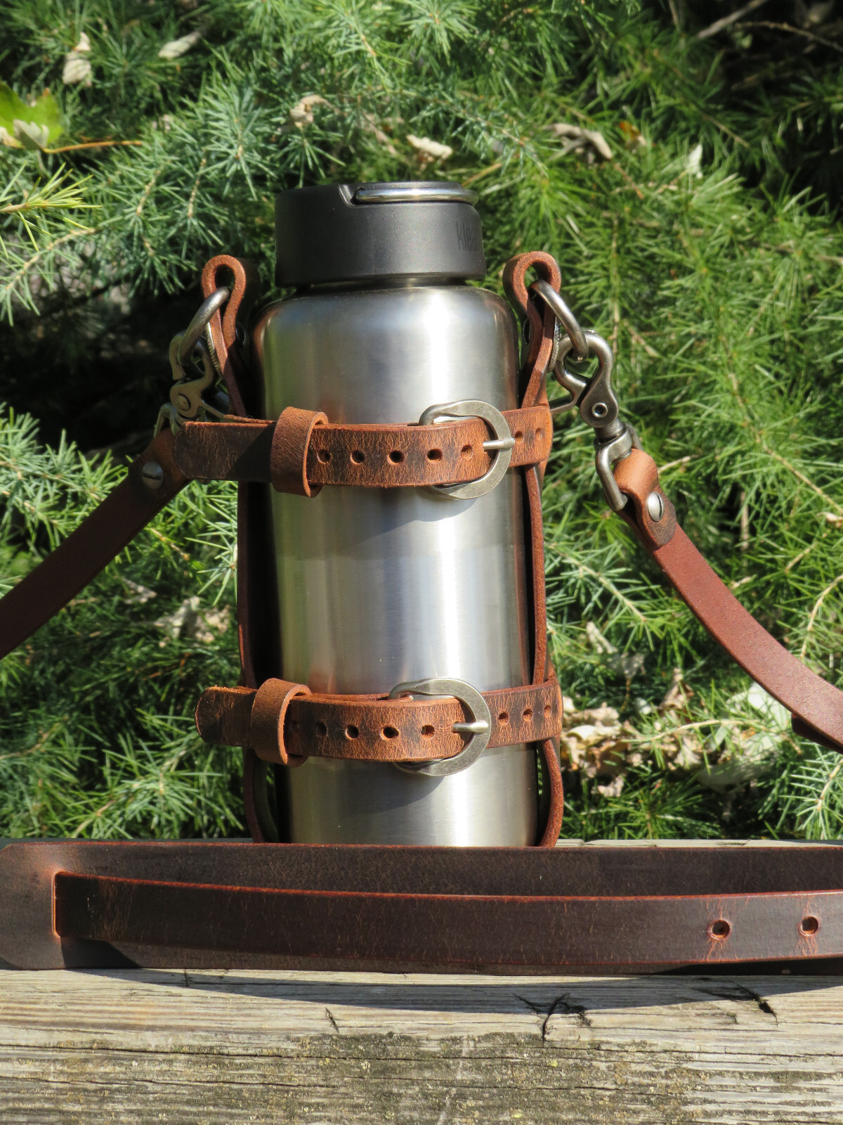 Full Grain leather water bottle holder, bottle carrier hand made adjustable