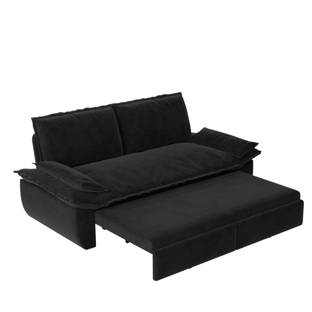 Queen Sofa Bed Pull Out Sleeper 3-in-1 Convertible Velvet Loveseat Black