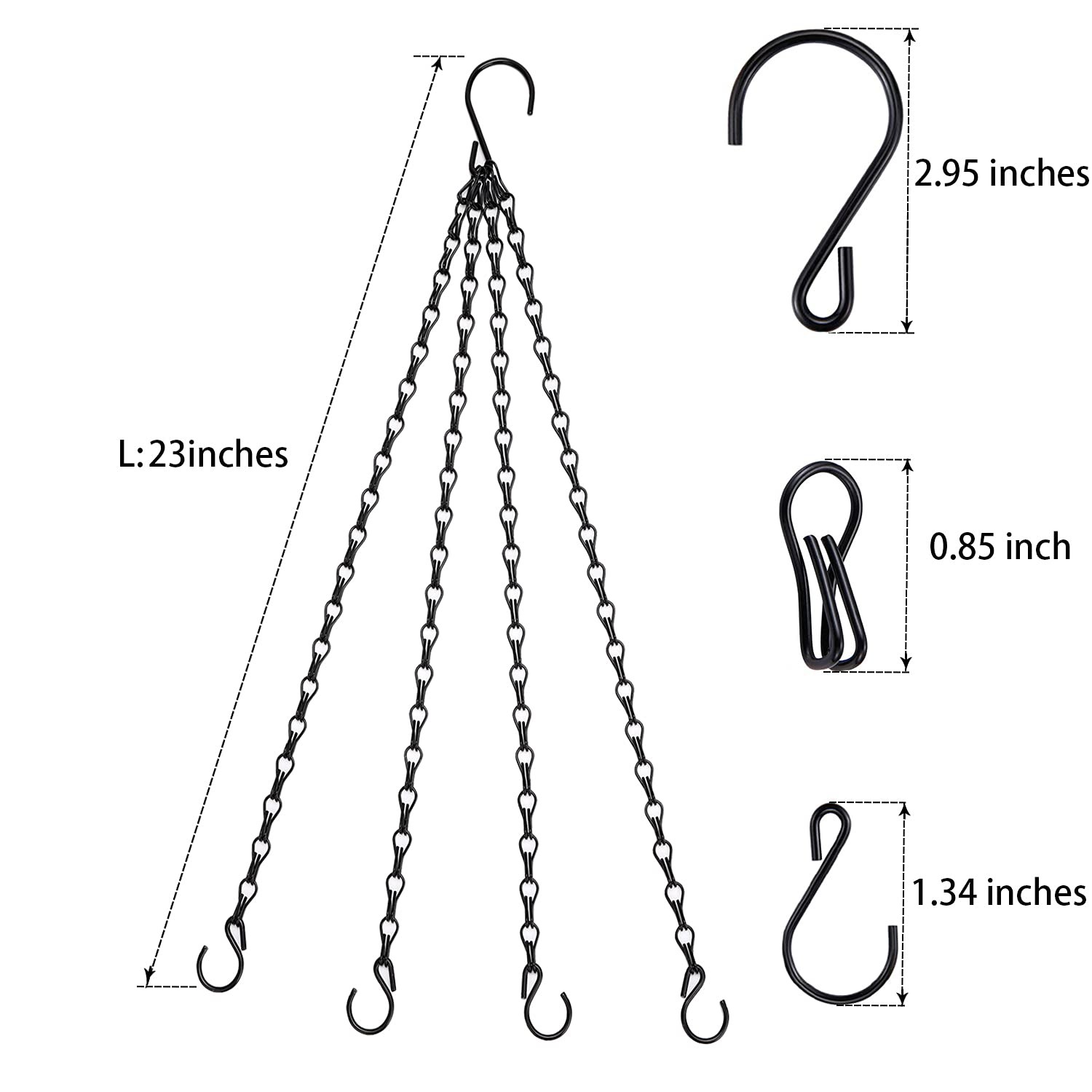 Heybe Hanging Baskets Chains 23 Inches 4 Leads Small, Black