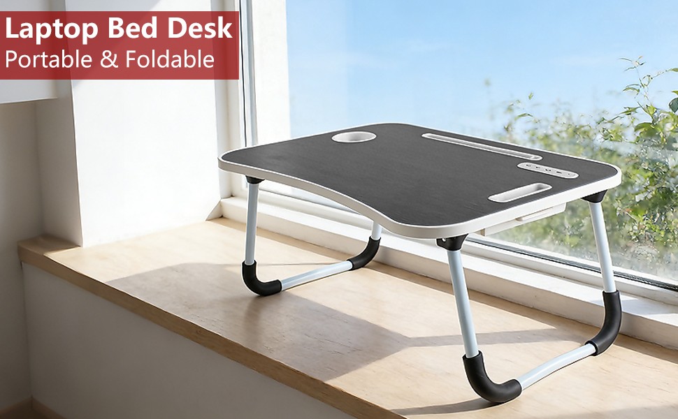 Laptop Tray Lap Desk Stand Foldable Bed Table Notebook Tray Cup Slot Adjustable