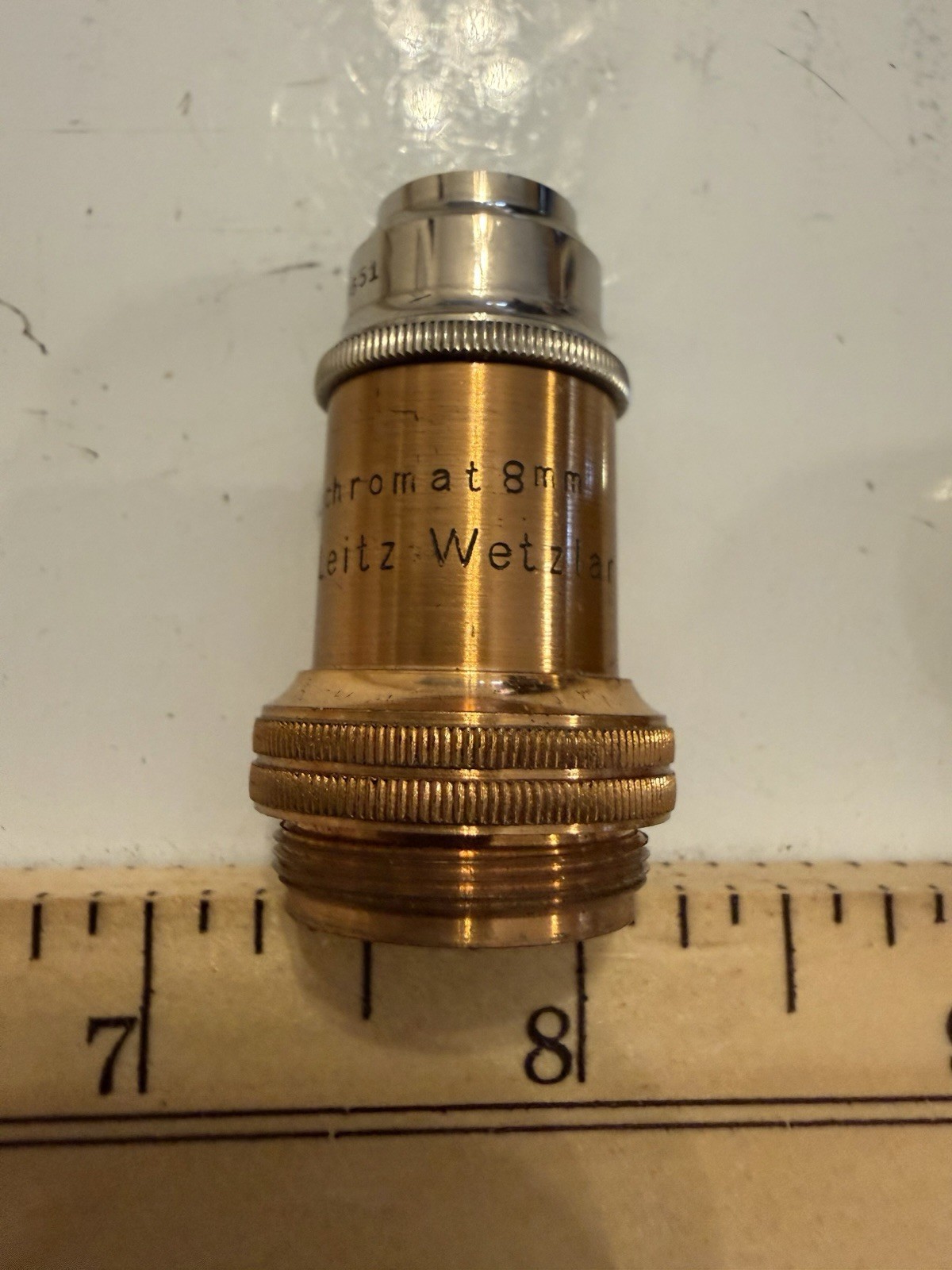 Ernst Leitz Wetzlar Apochromat 8mm Microscope Objective w/ Brass Case c.1915