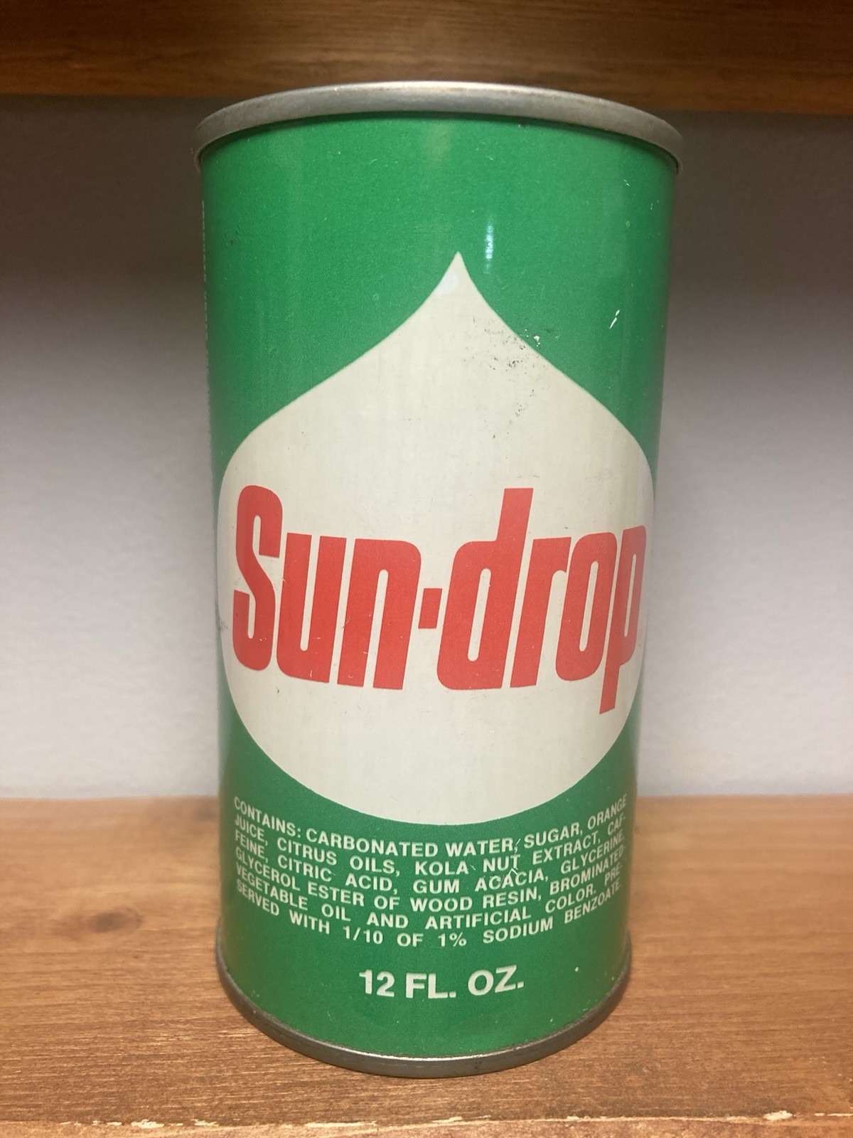 Empty 12oz Vintage Steel Sun-drop Pull Tab Soda Can. Good Condition!