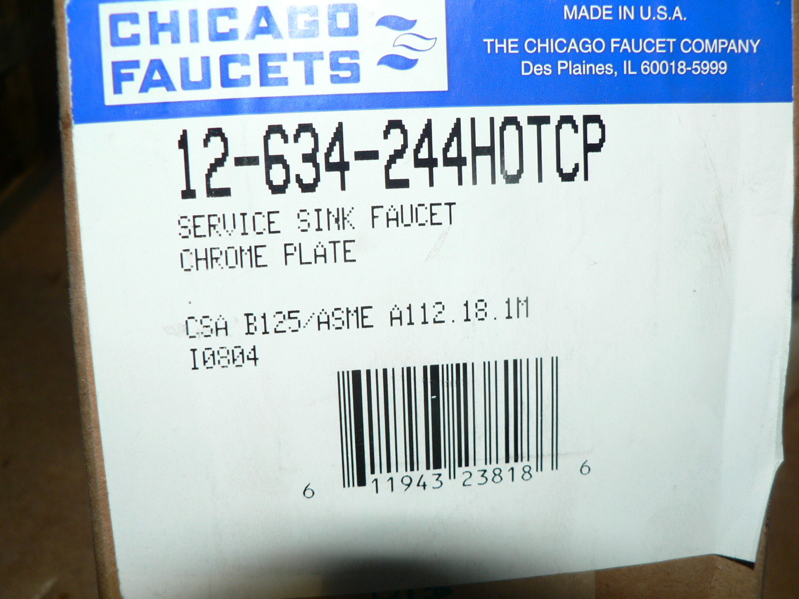 CHICAGO FAUCETS SERVICE SINK FAUCET 12-634-244HOTCP (NOS)