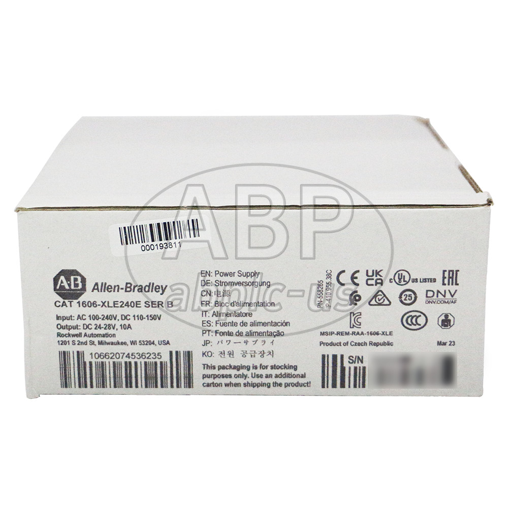 New Allen-Bradley1606-XLE240E Power Supply,240W,1PH,24-28VDC,10A,Screw terminals