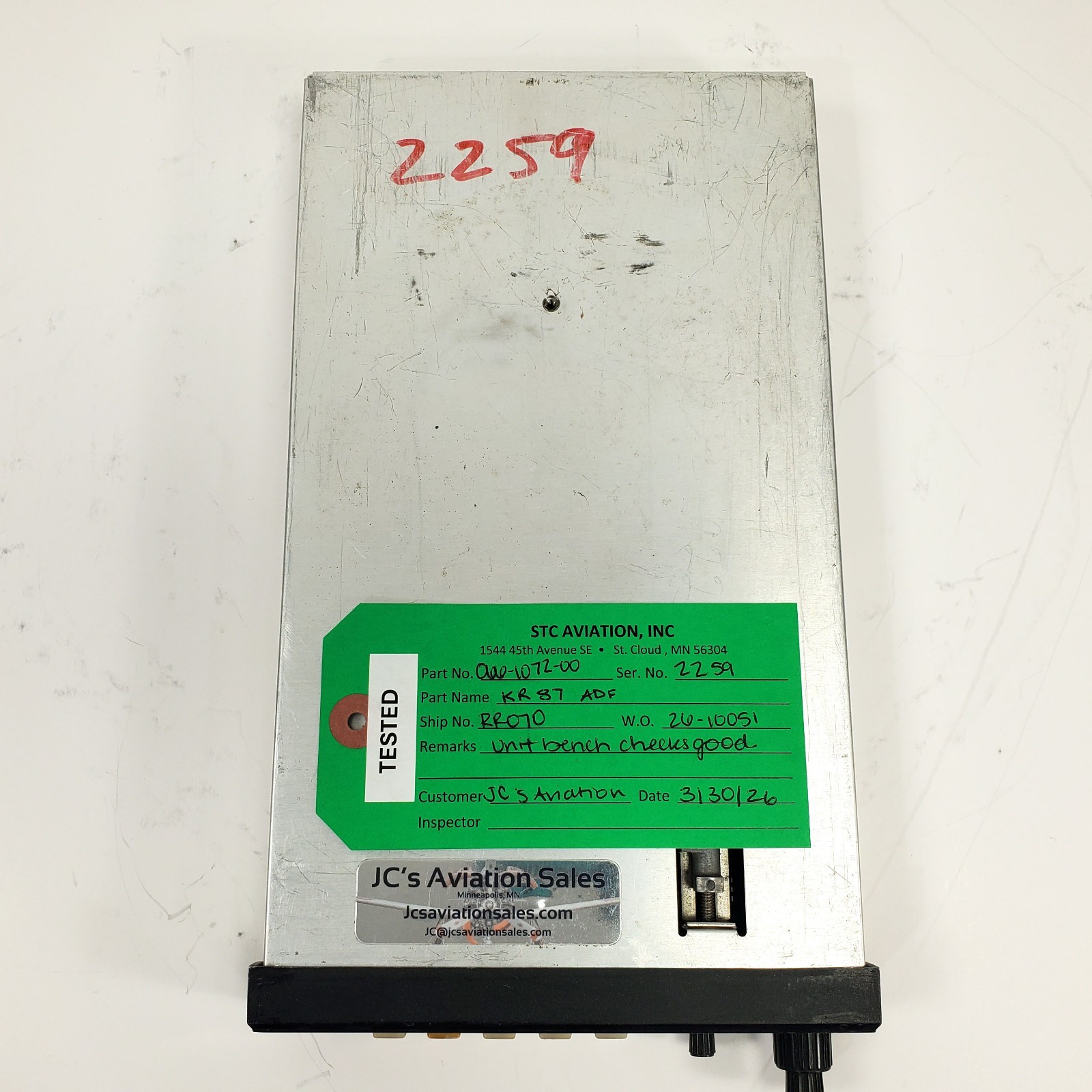 Bendix King KR 87 ADF Receiver 066-1072-00 - Tested Working