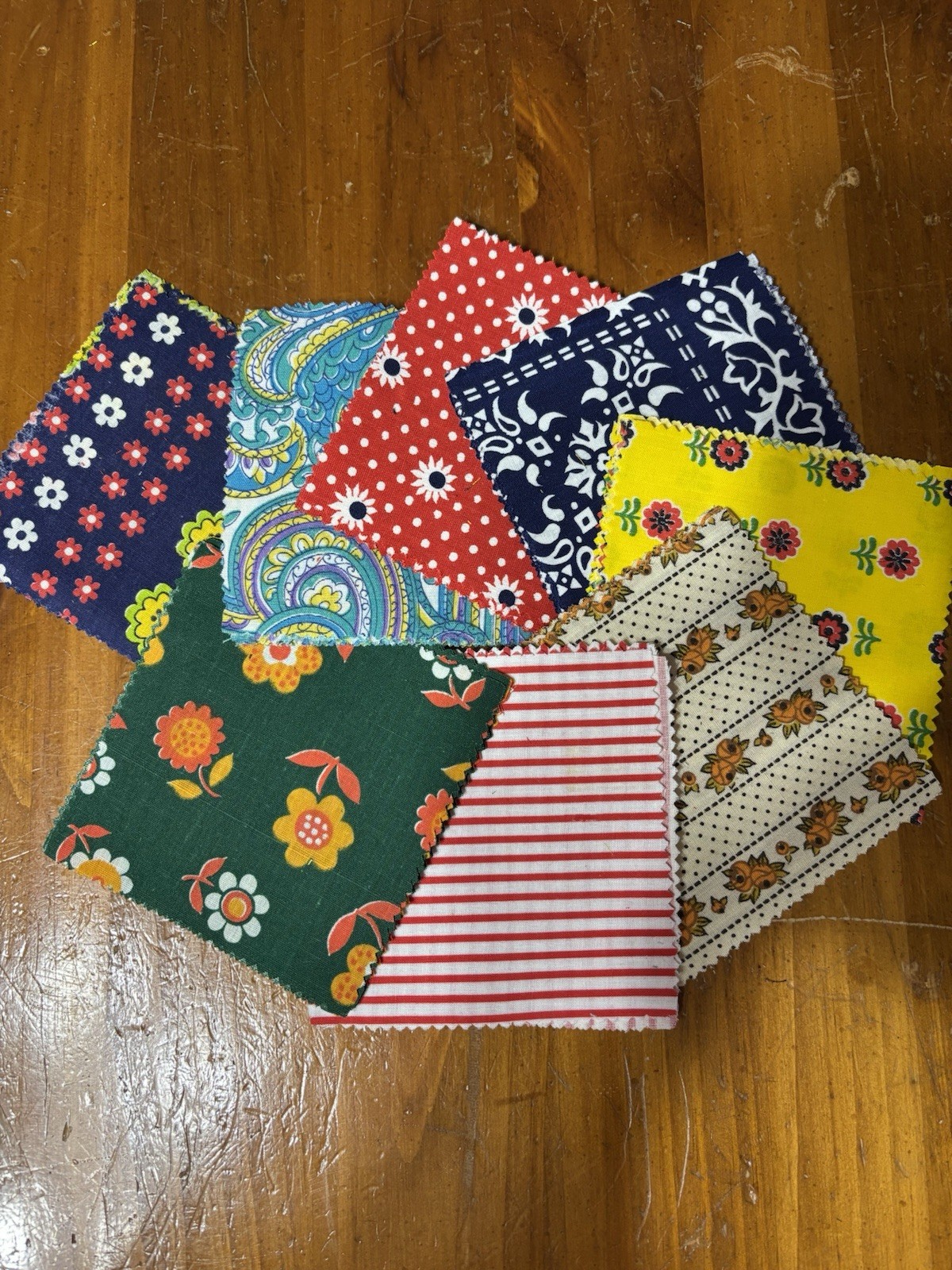 56pc Fabric Charm Pk For Quilting/sewing 4x4 Squares, 8 Designs, 7 Each.