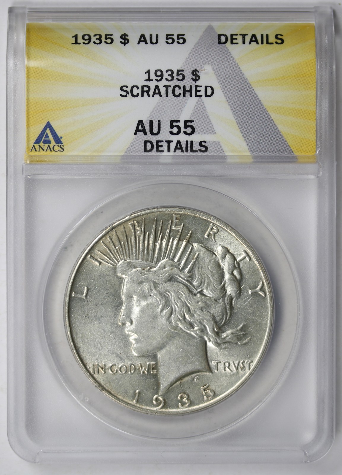 1935 Peace Dollar $1 AU 55 Details Scratched ANACS