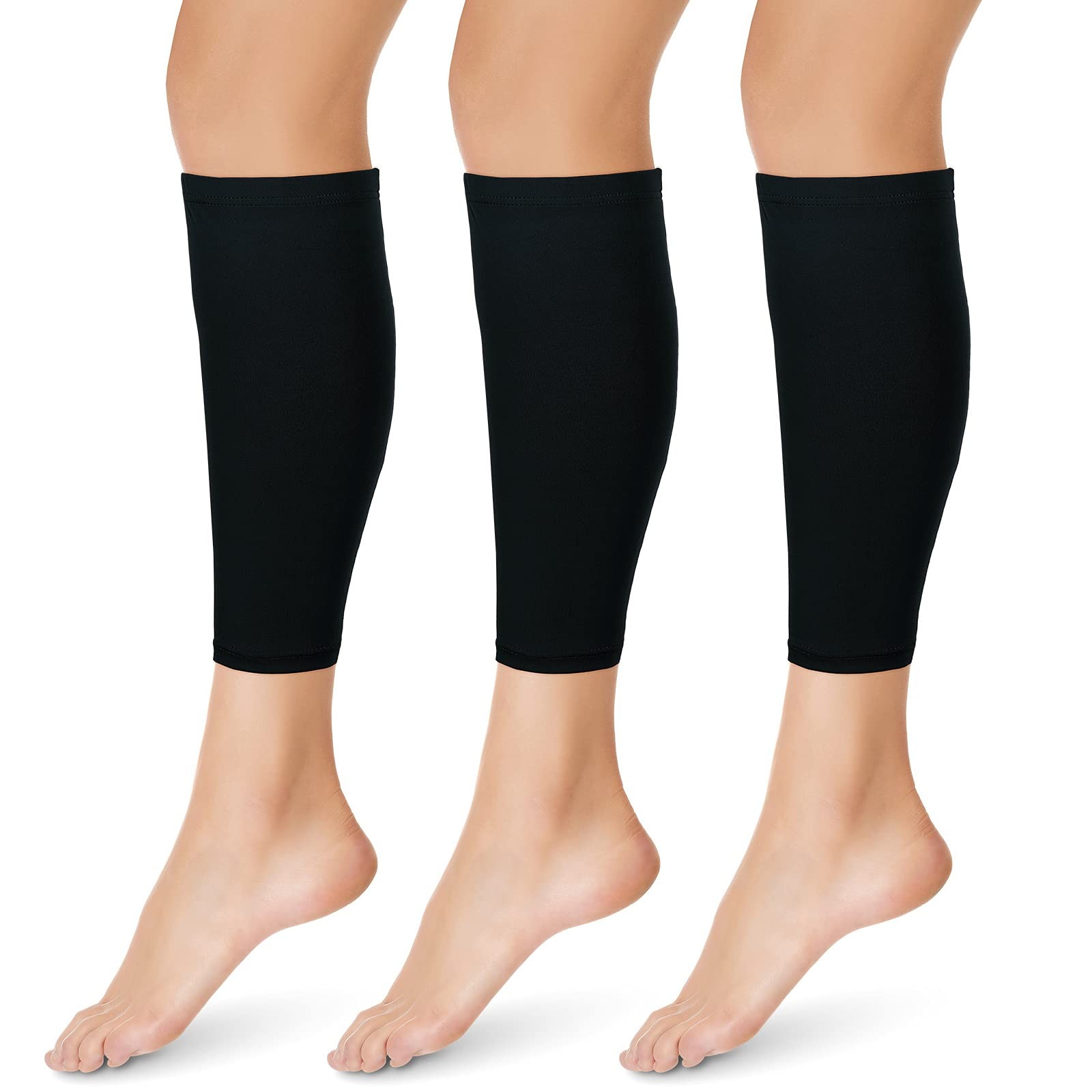 3 Pairs Calf Compression Sleeves for Men And Women Football Leg Large, Black