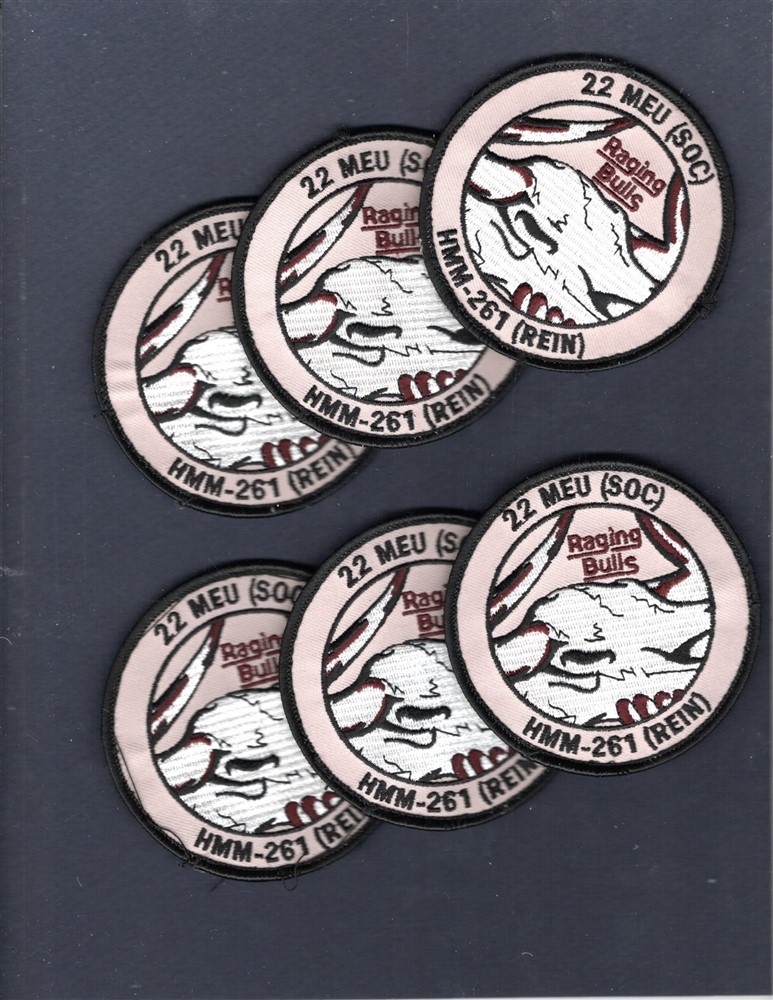 Dealer Lot HMM-261 RAGING BULLS REIN 22 MEU USMC Squadron Patch Set of 6 +V