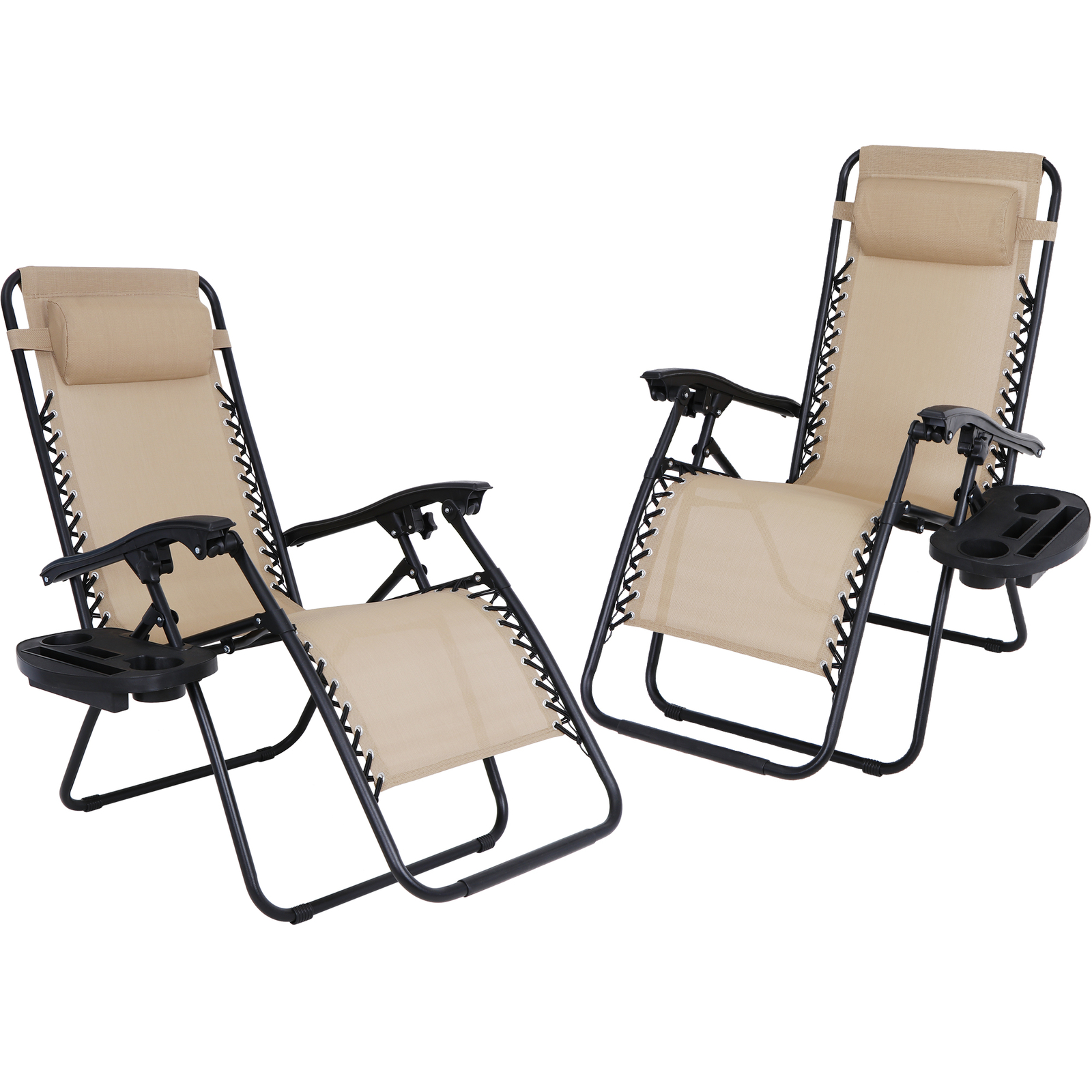 2 Zero Gravity Reclining Chairs Lawn with Trays Folding Garden Lounge Beach