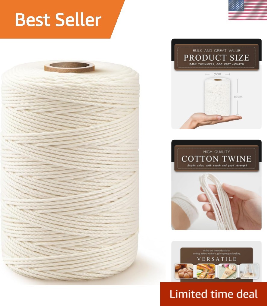 600 Feet 2mm Cotton Butcher Twine String Soft Food Safe for Cooking Craft Bak...