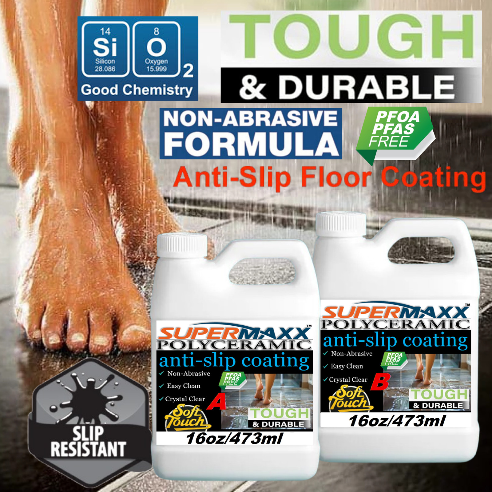 NON-SKID CLEAR COATING FOR BATHROOM SHOWER FLOORS CERAMIC TILE PORCELAIN STONE
