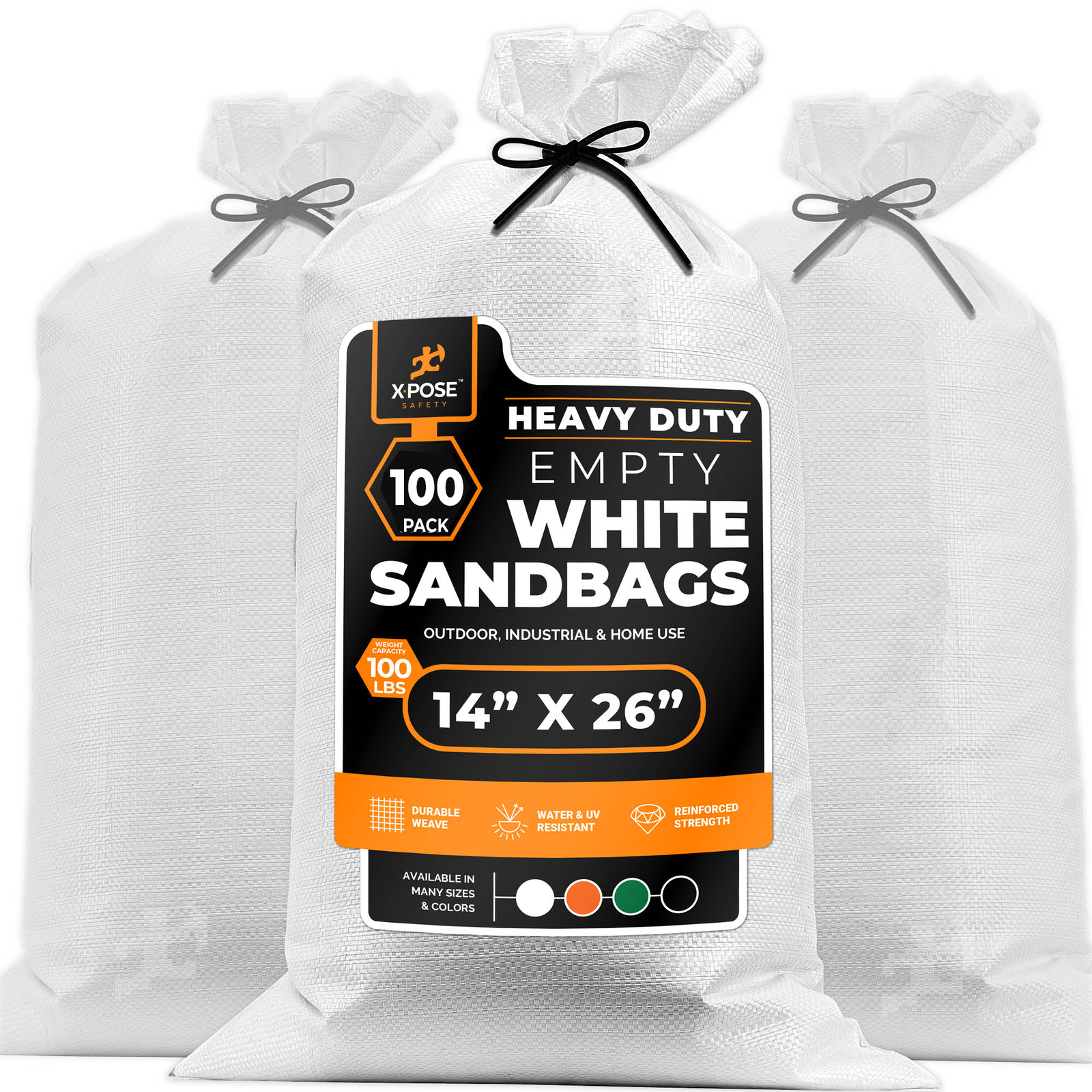Heavy Duty Woven Polypropylene Sand Bags White - 14" x 26" Bundle of 100
