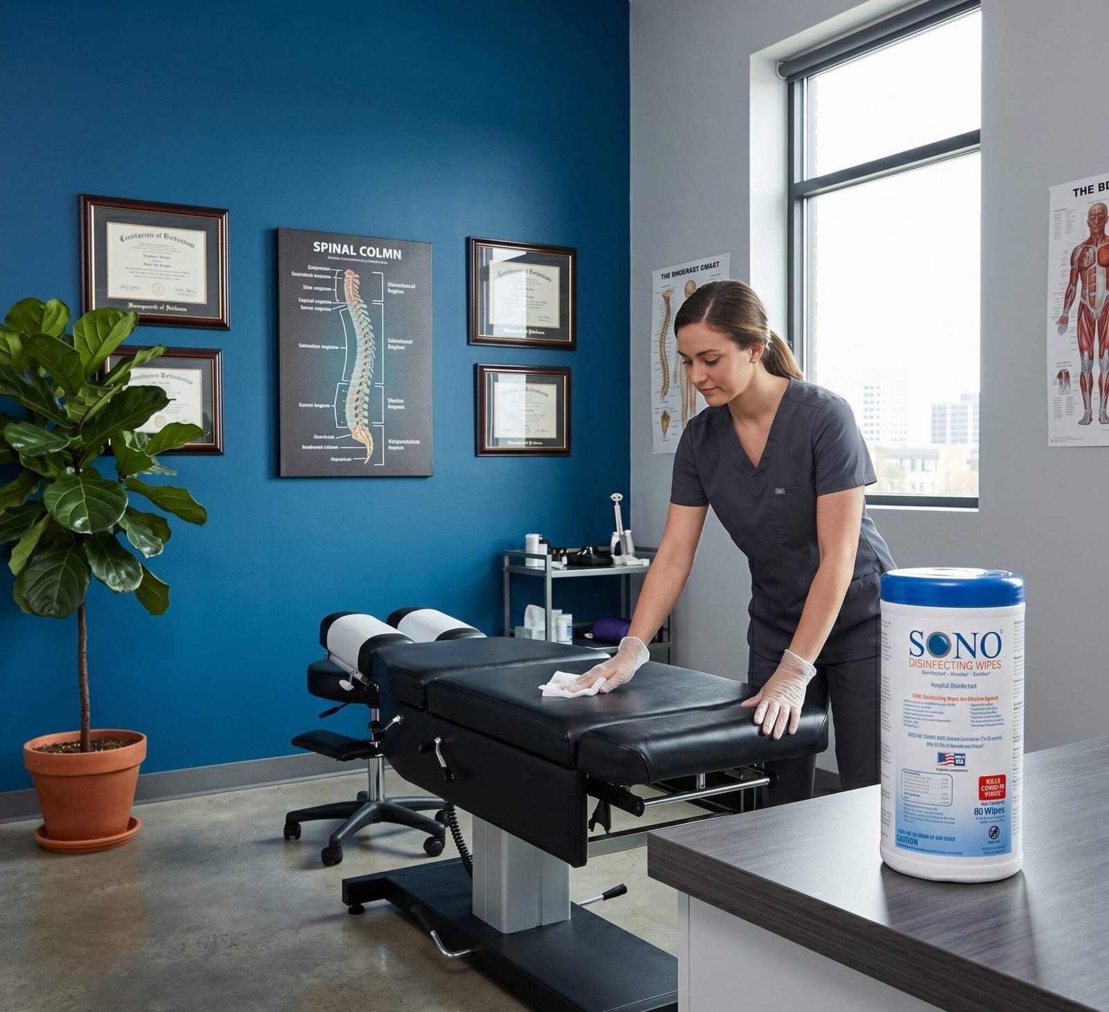SONO Pro-Grade Chiro Table & Equipment Disinfecting Cleaner Deodorizer Wipes | A