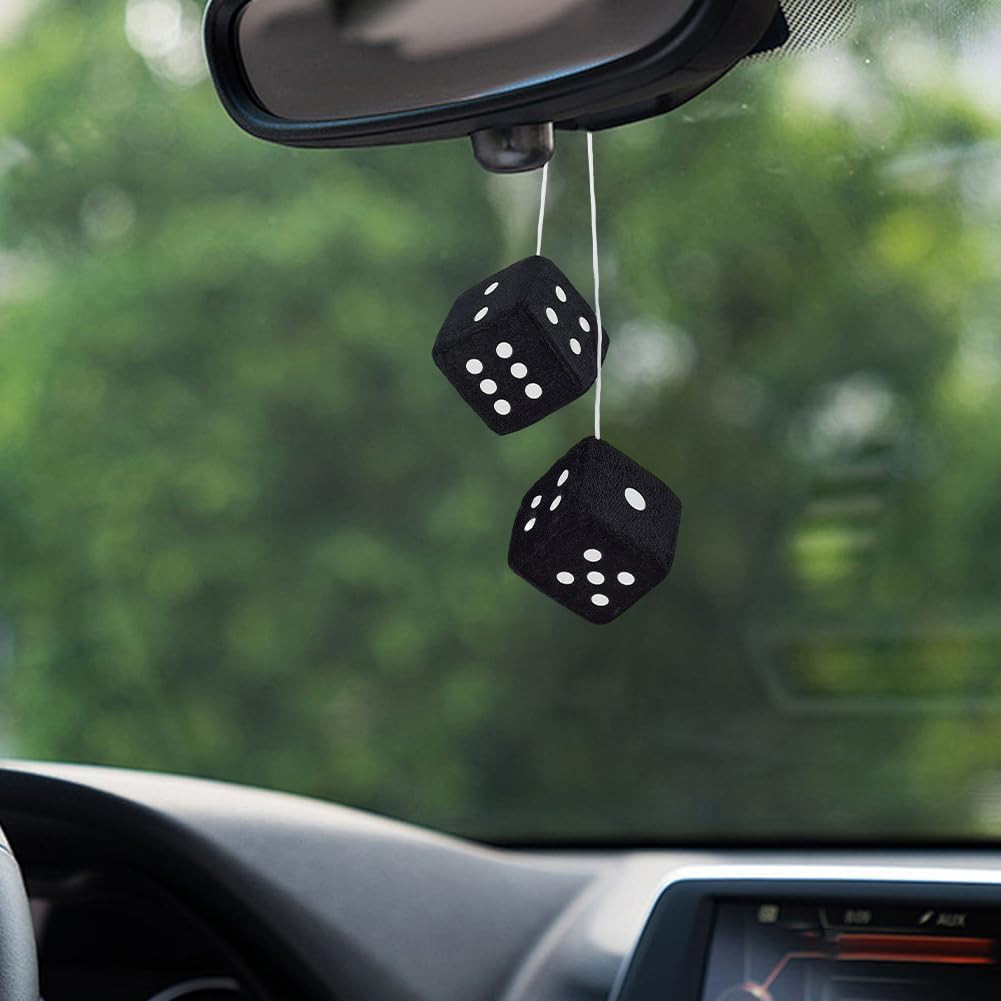 Black Fuzzy Dice Plush Car Dice Soft Fibre Pair of 3 Inch Square