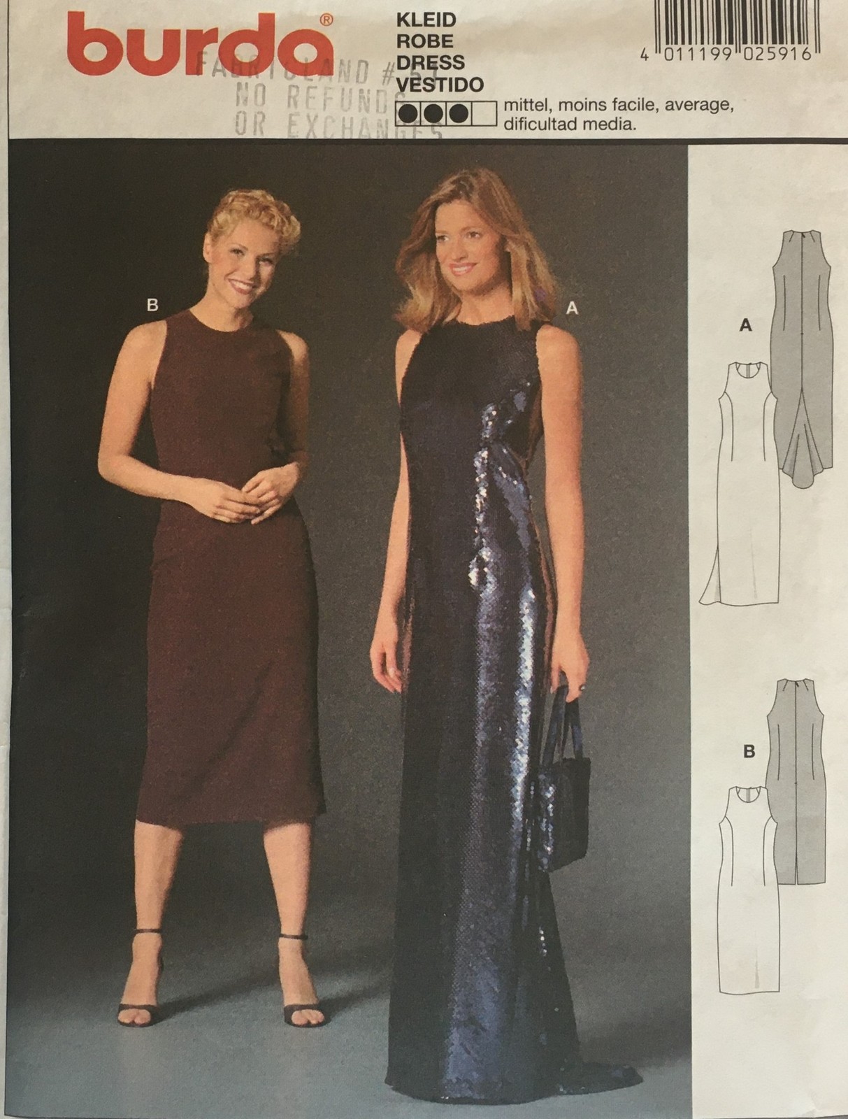 Burda Sewing Pattern #2591 sz 8-10-12-14-16-18-20, Sheath Dress, Gown with Train