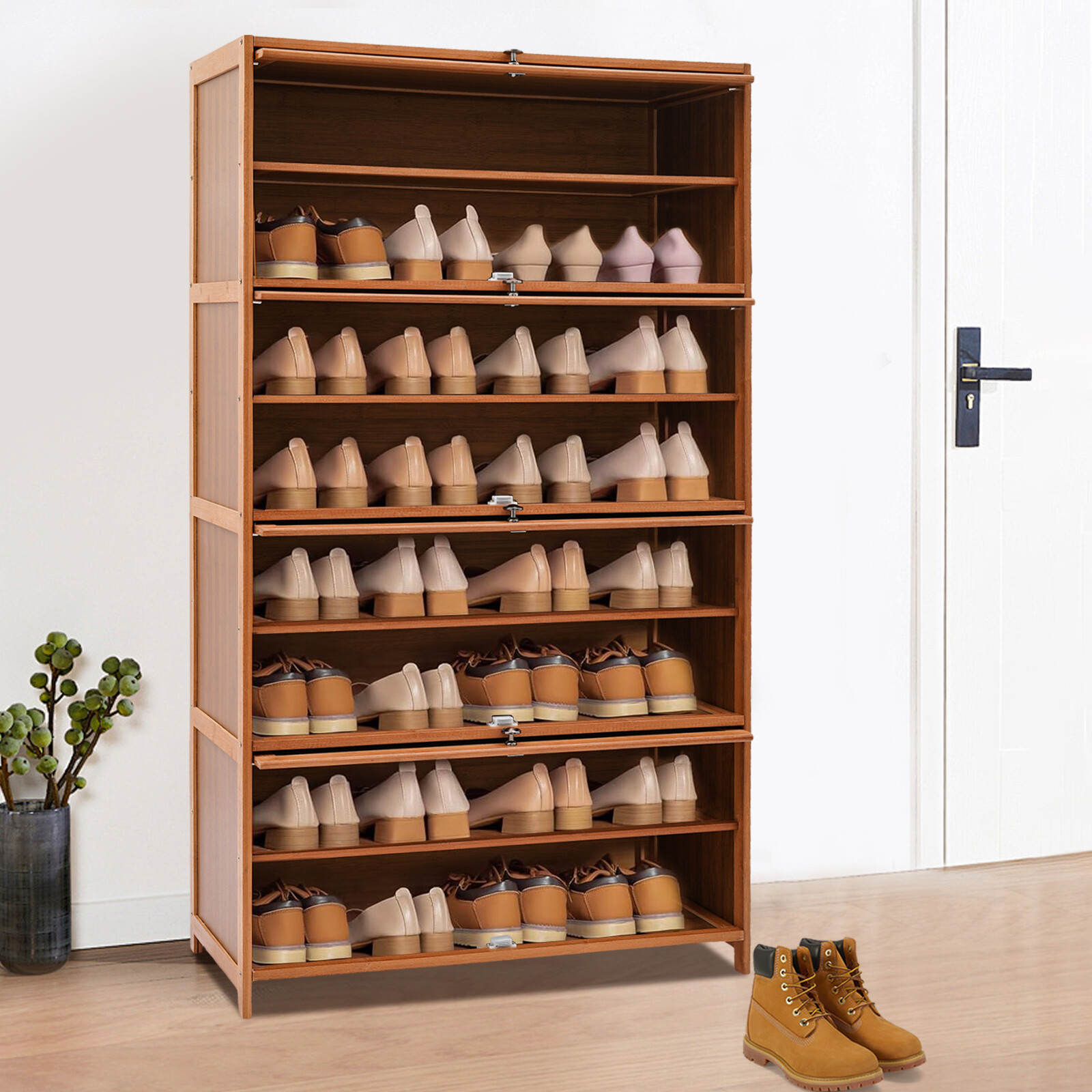 9-Tier Bamboo Shoe Rack Cabinet Shoe Cabinet With Flip Door For Storing Shoe New