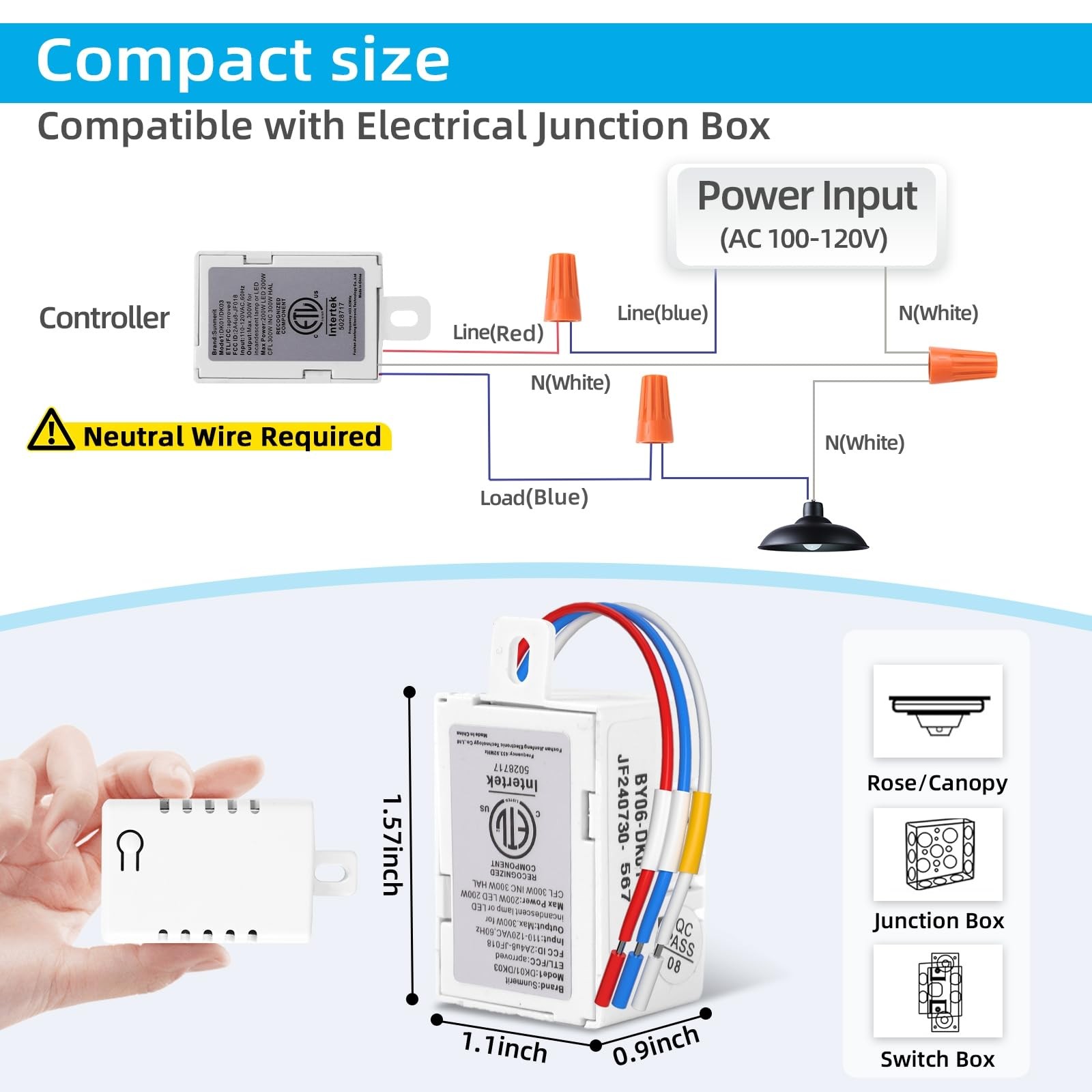 Wireless Dimmer Switch, Remote Light Switch and 1 & 1 receiver, White