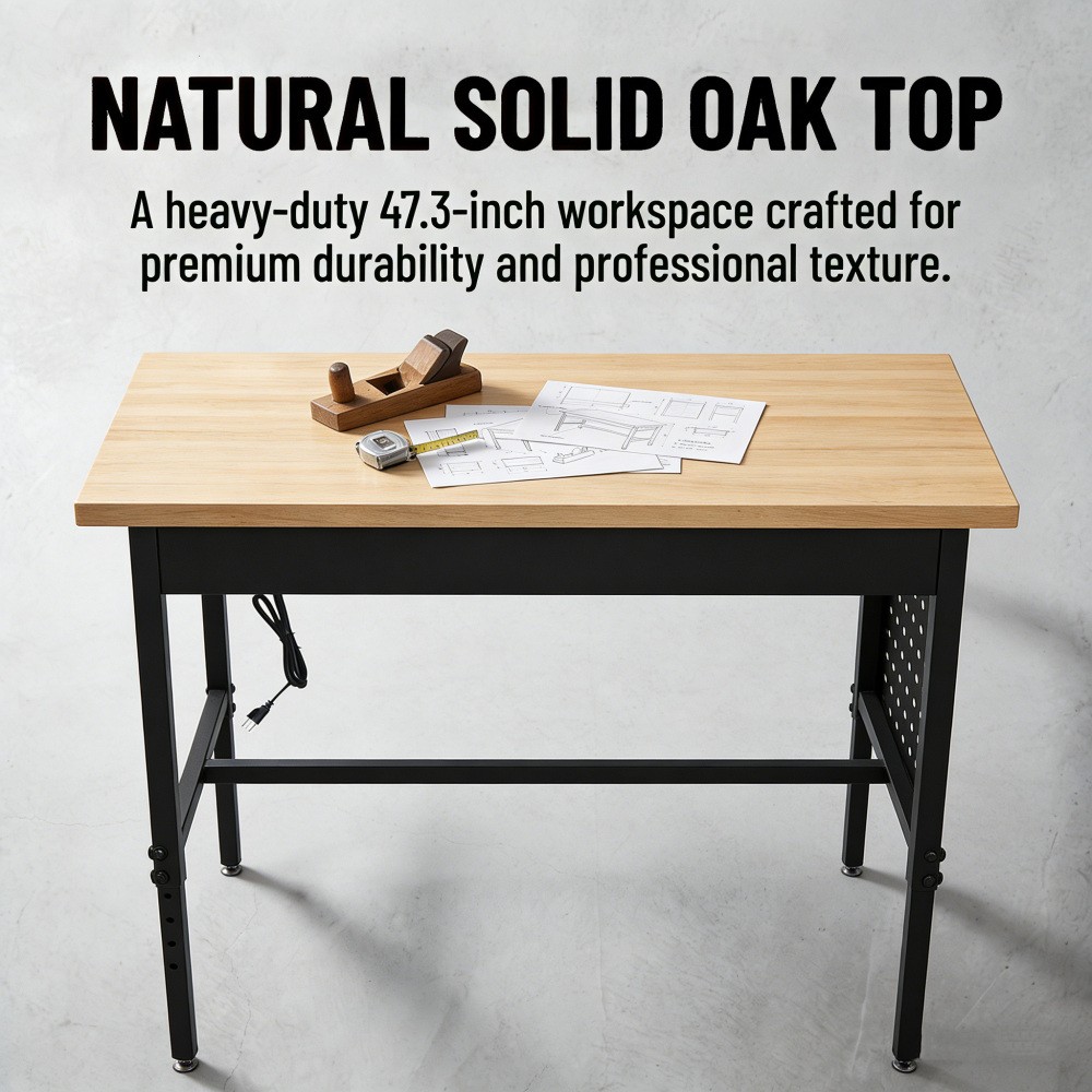 70"x22" Adjustable Workbench with Power Outlet, Heavy Duty 2500LBS Load Capacity